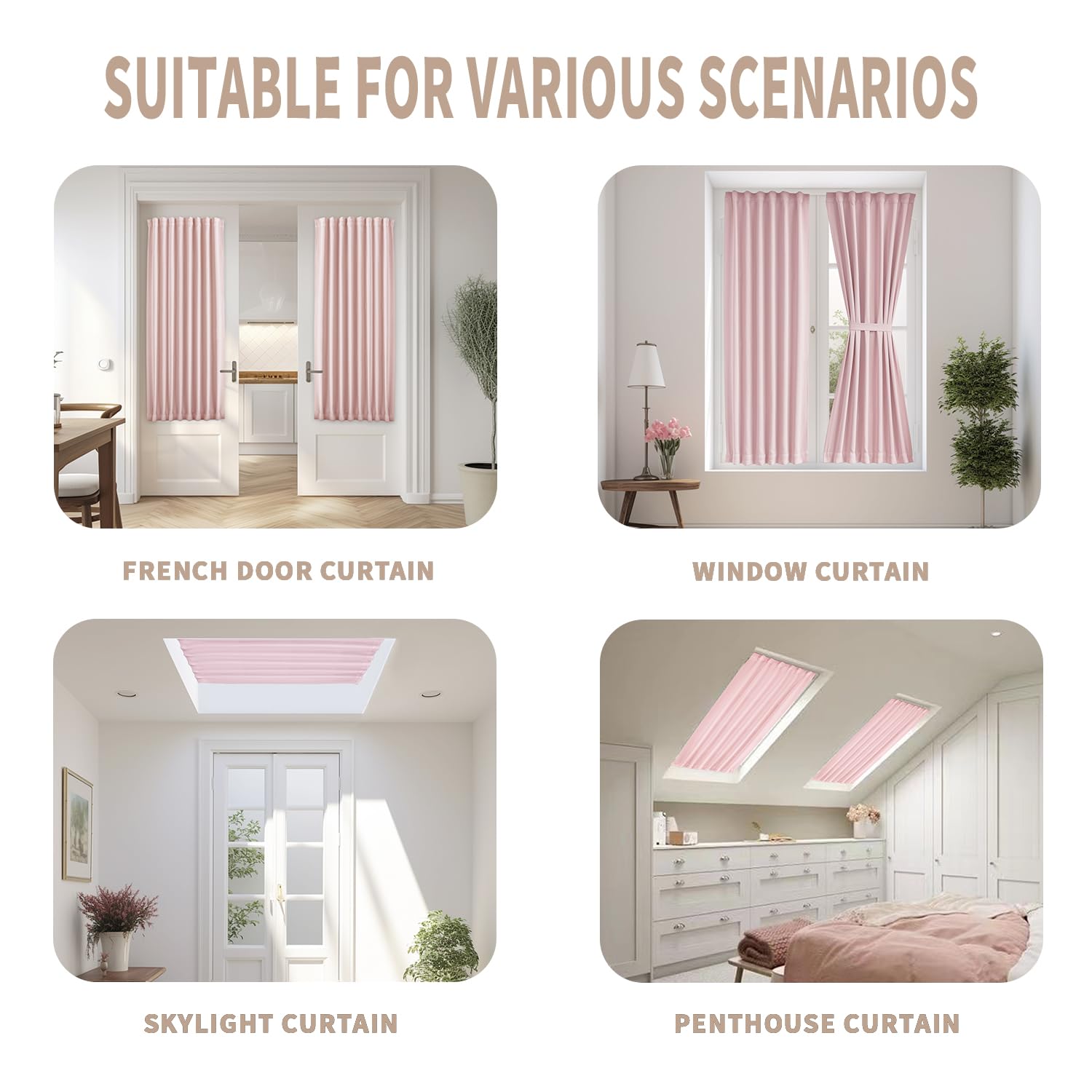 Vatge Pink French Door Curtains - No Drill Privacy Window Curtains for Front Door & Sidelights, 1 Panel (25