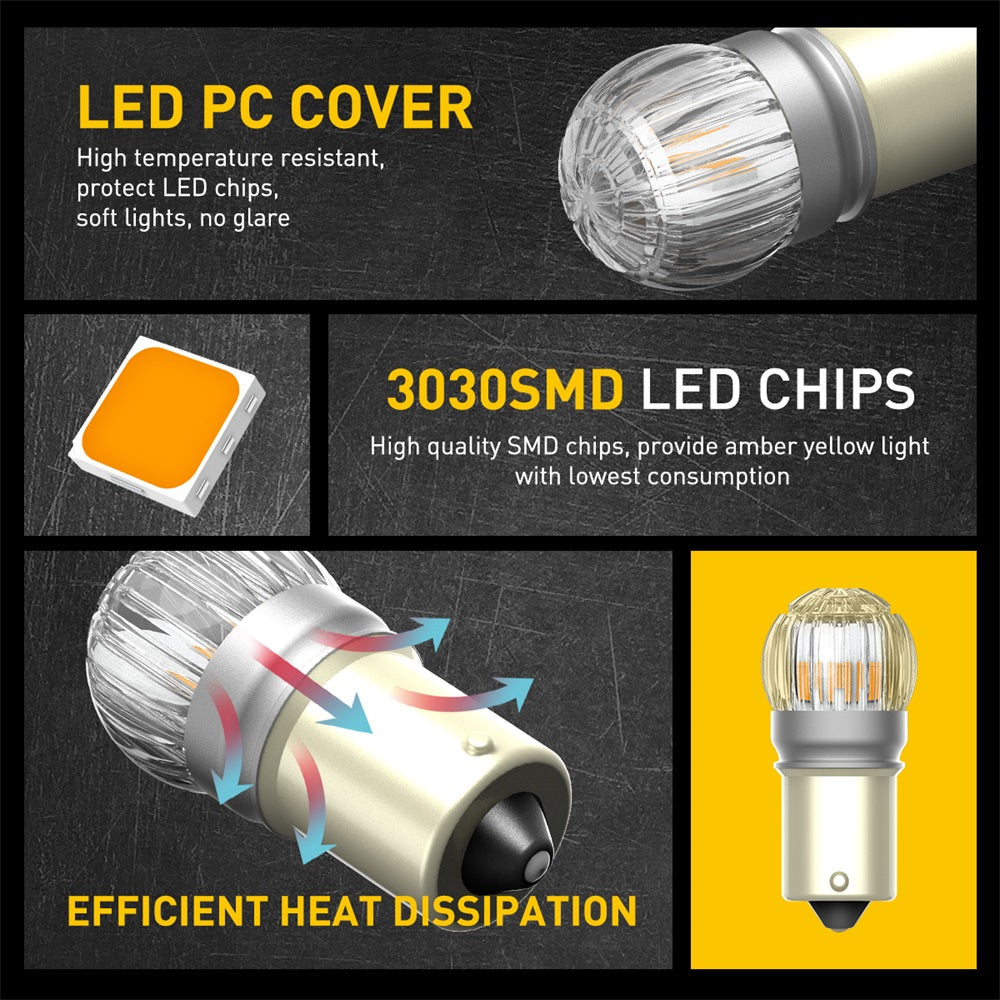 Amber 1156 LED Bulbs - Super Bright BA15S 7506 1141 P21W Turn Signal Lights for Cars, Trucks & Motorcycles | Perfect for Blinkers, Tail Lights, Brake Lights & Side Markers | Durable 1:1 Design Replacement Bulbs for Enhanced Visibility & Safety
