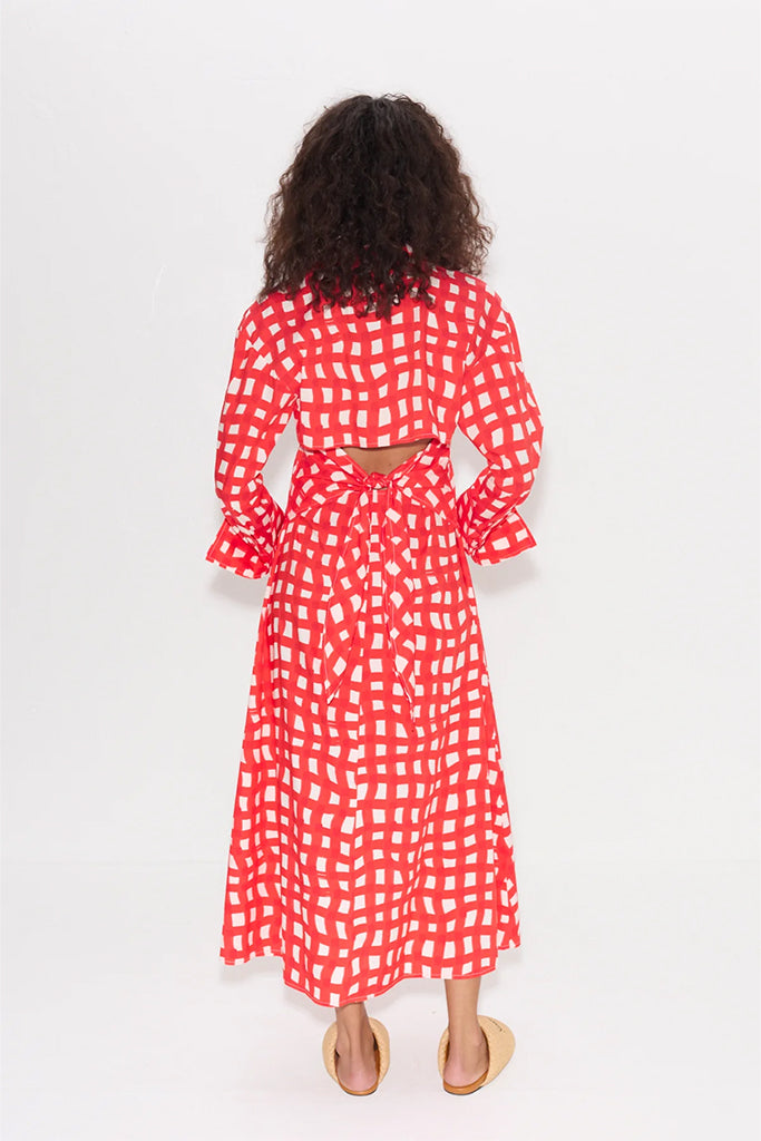 SIMONMILLER Loch Poplin Maxi Dress - Women's Cherry Red Flowy Long Dress for Summer, Beach, Vacations & Special Occasions