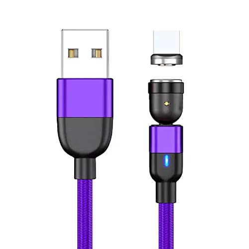 540° Rotating Magnetic Charger 3-in-1 Fast Charging Cable - iPhone Lightning/USB-C/Micro USB Compatible - 3A Quick Charge & Data Sync for iPhone, iPad, Android, CarPlay (3ft Purple) - Perfect for Home, Office & Travel Charging