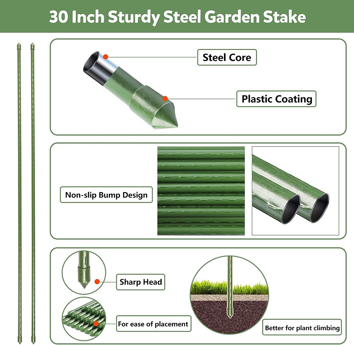 BTSD 55-Inch Heavy Duty Steel Garden Stakes for Tomato Plants - Pack of 25 | Rust-Proof Plant Support Stakes for Outdoor Gardening, Vineyard & Vegetable Support