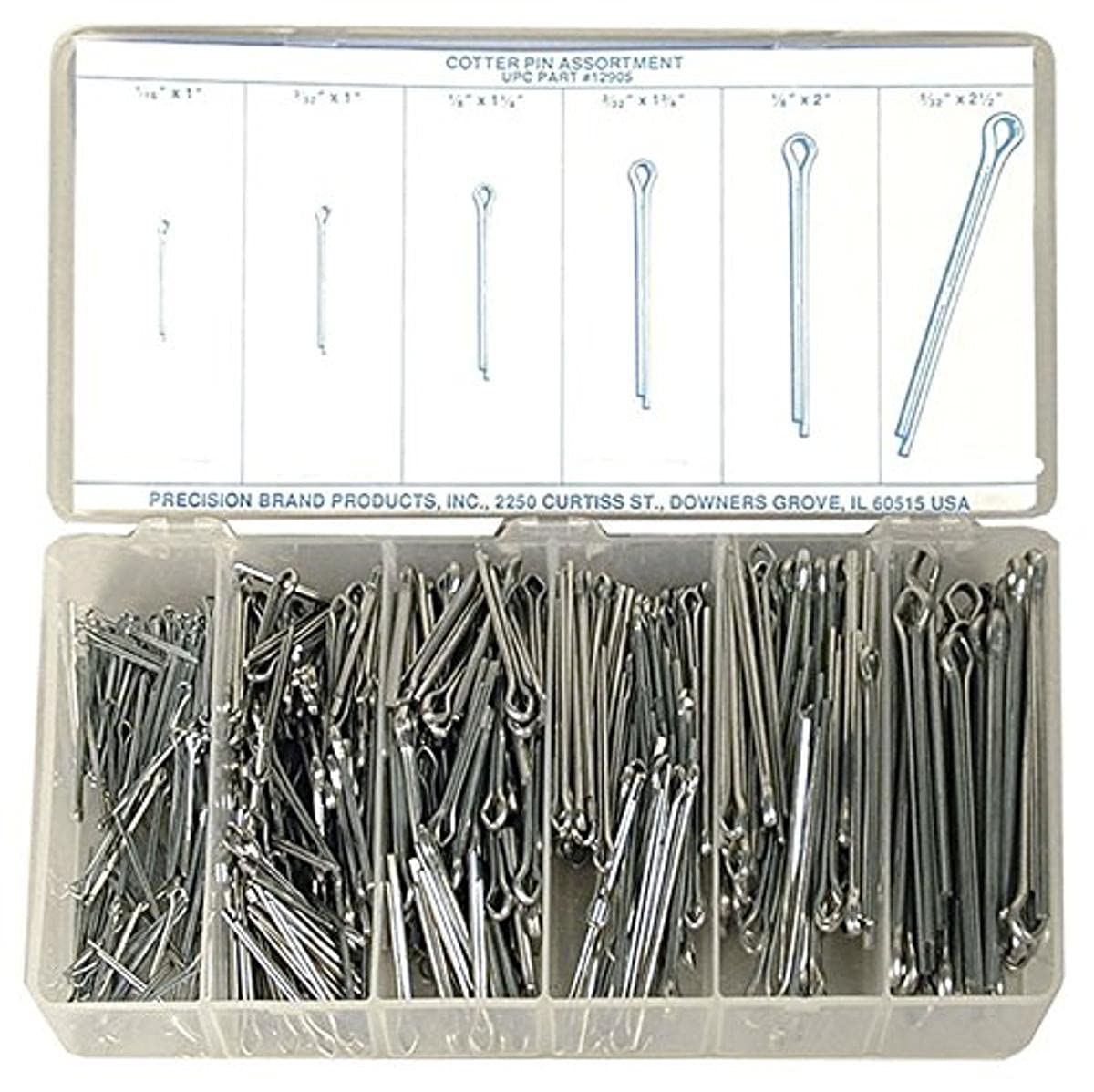 600-Piece Zinc Plated Steel Cotter Pin Assortment Kit with Storage Case - 1/8