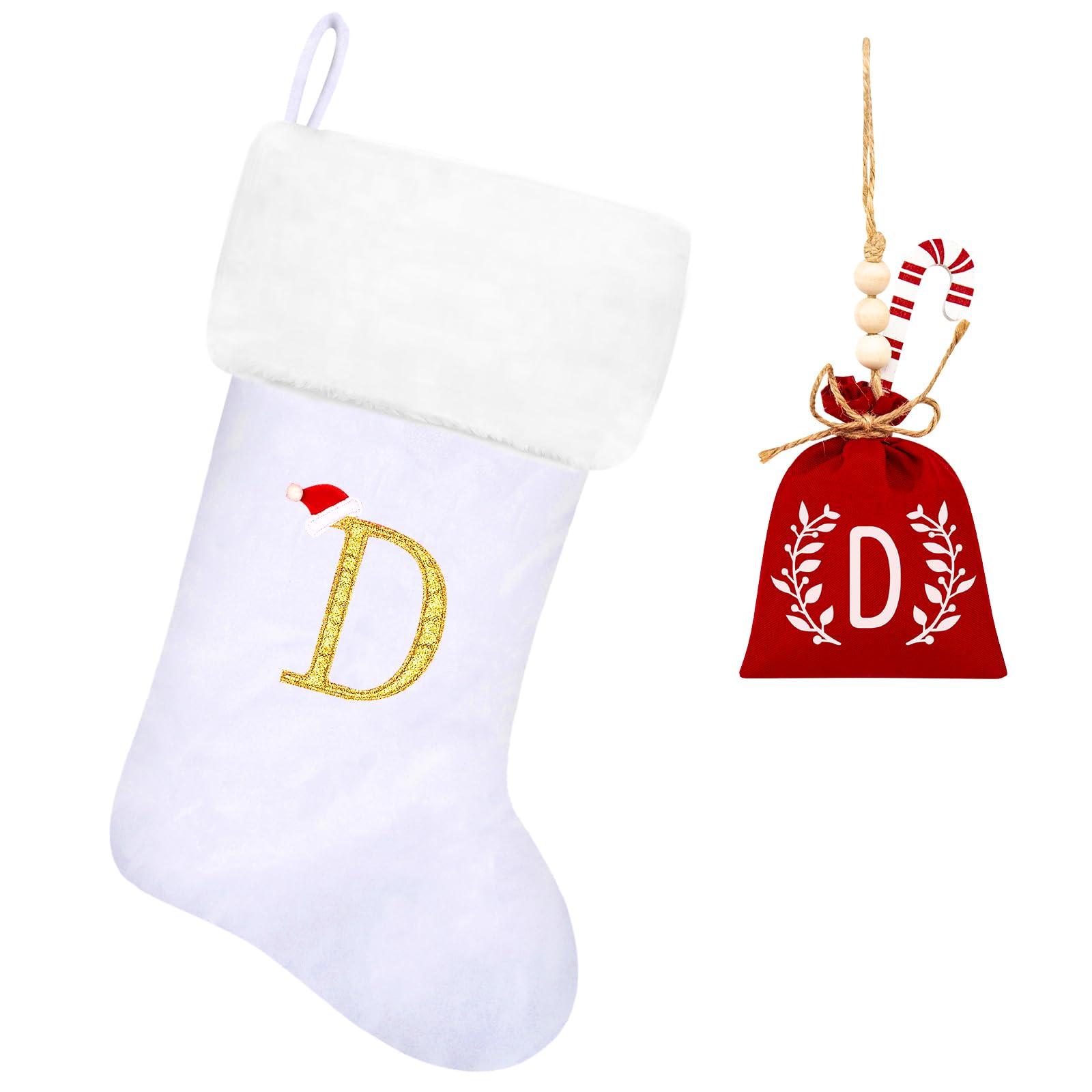 20 Inch White Velvet Christmas Stockings with Plush Cuff - Personalized Embroidered Monogram Holiday Stockings for Fireplace Decor, Xmas Tree & Family Gifts - Perfect for Holiday Home Decor & Christmas Party Favors