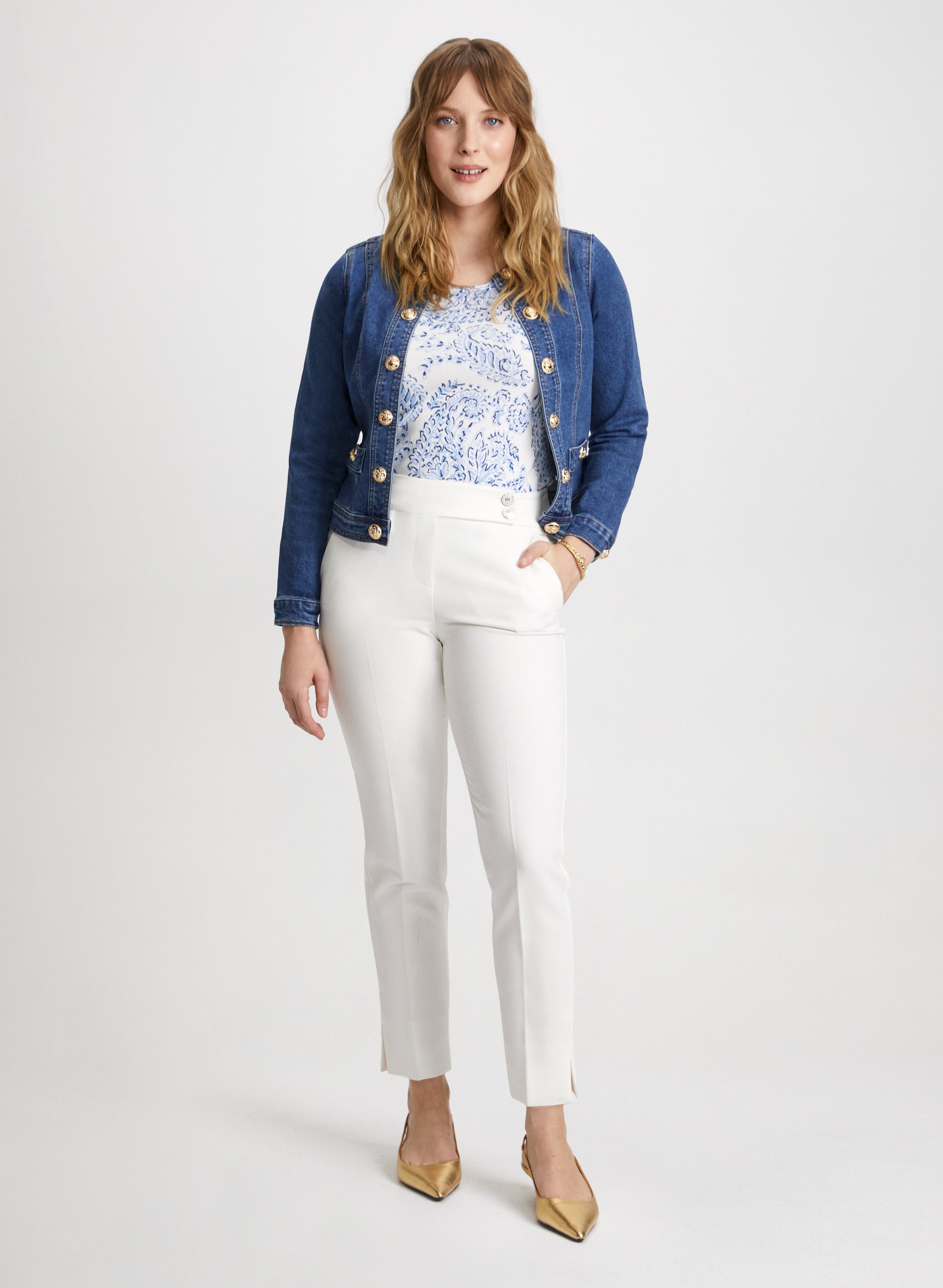 Stylish Button Trim Denim Jacket & Slim Fit Ankle Pants Set - Women's Casual Outfit for Fall Fashion | Perfect for Date Night, Office Wear & Weekend Outings