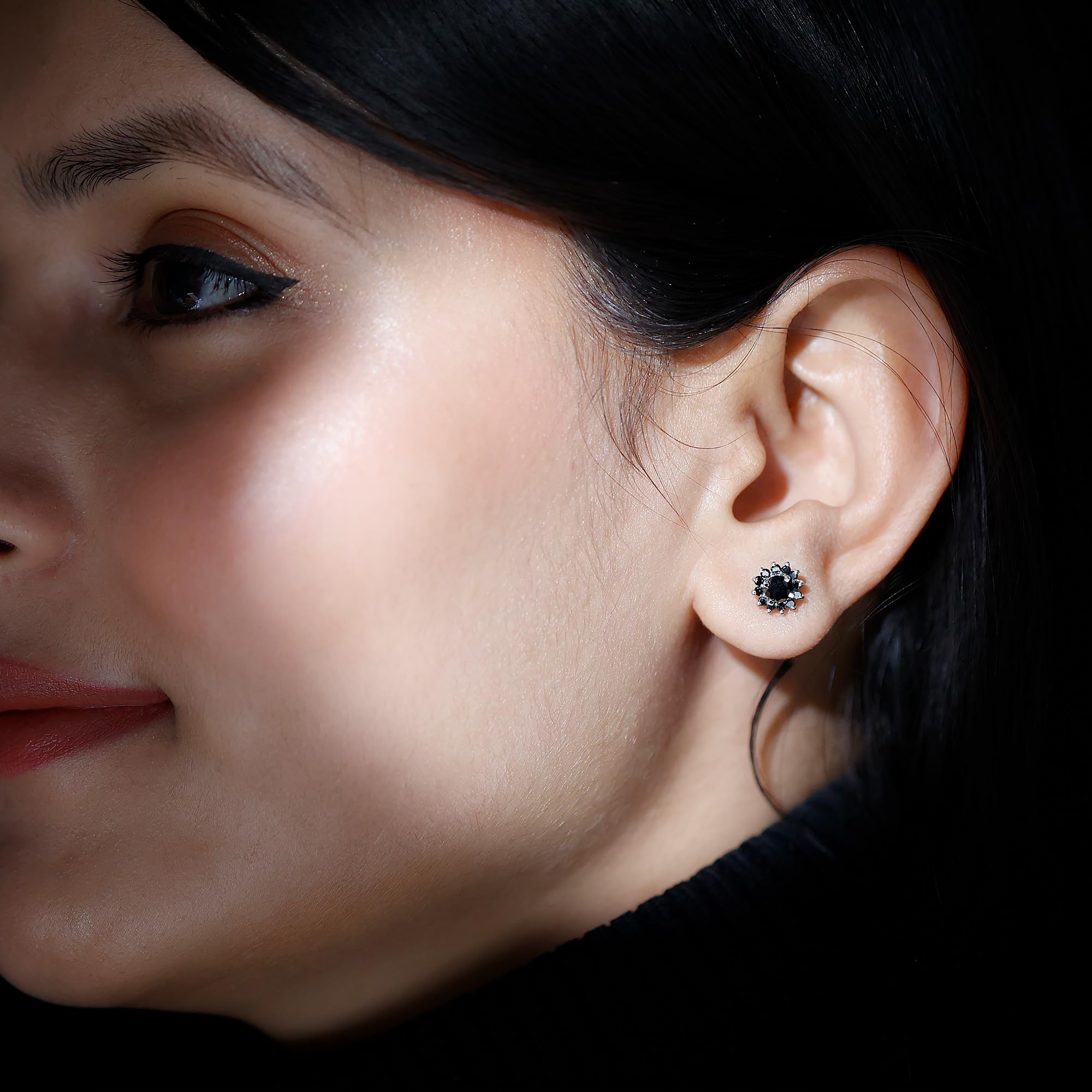 Black Diamond Floral Stud Earrings for Women - Nature Inspired Jewelry Set, AAAA Quality Cubic Zirconia Earrings, Perfect Birthday Gift for Her, Anniversary Present, Wedding Party Accessories