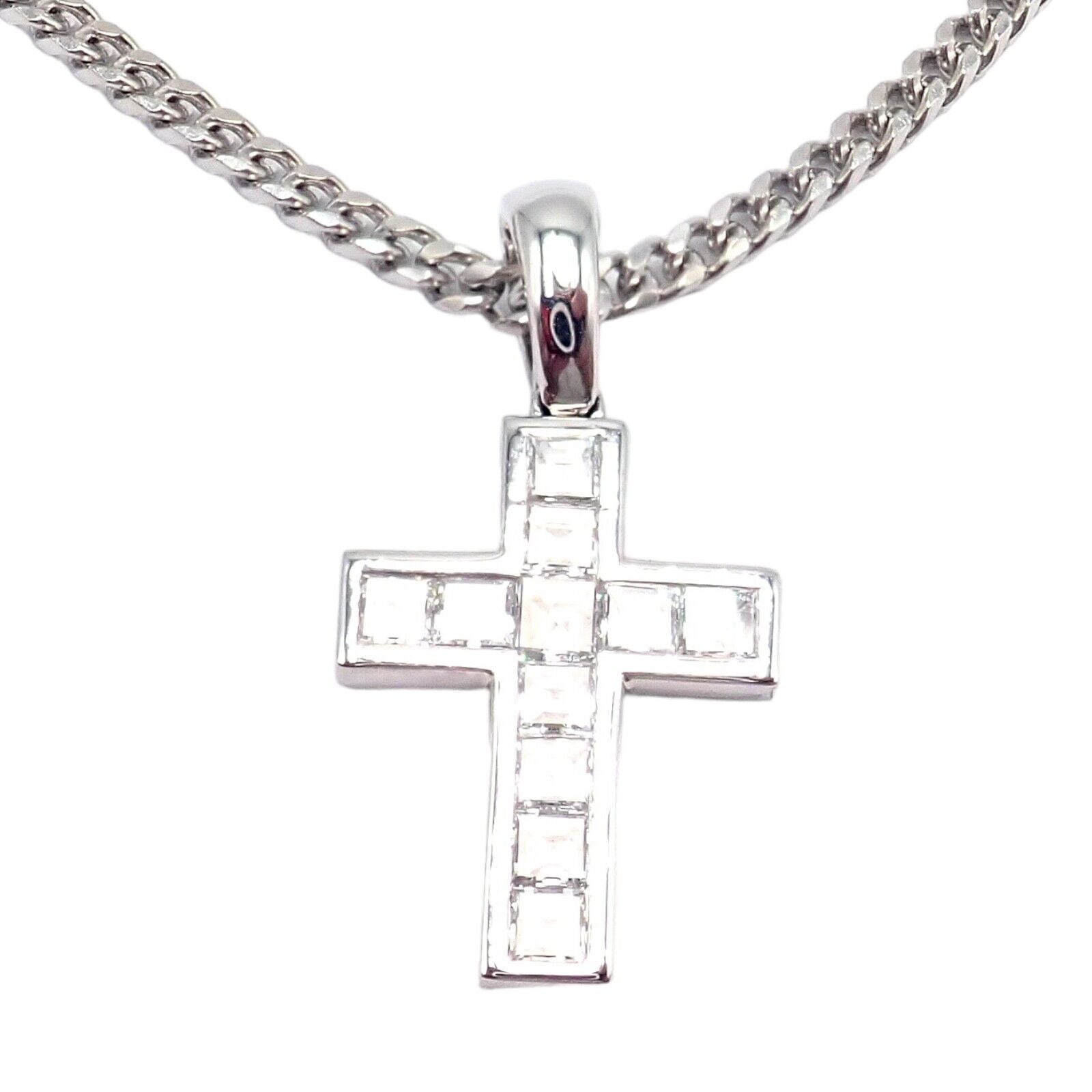 Authentic Cartier 18K White Gold Diamond Cross Pendant Necklace for Women - Luxury Gift for Anniversary, Valentine's Day & Special Occasions
