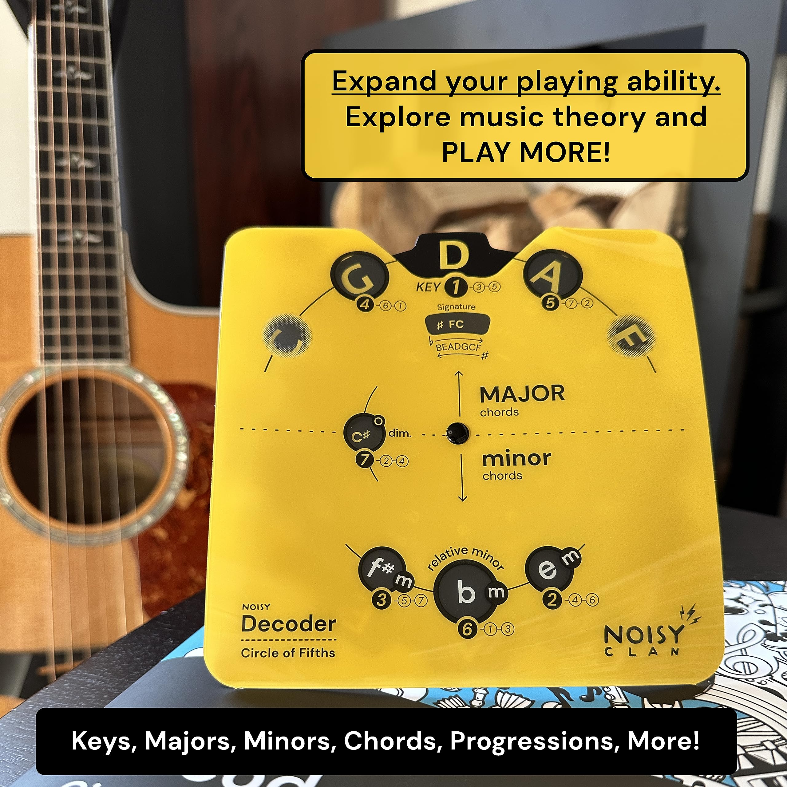 Circle of Fifths for Guitar - Music Theory Book & Chord Wheel Guide - Learn Guitar Chords Easily | Play, Write & Explore Music | Perfect for Beginners & Songwriters