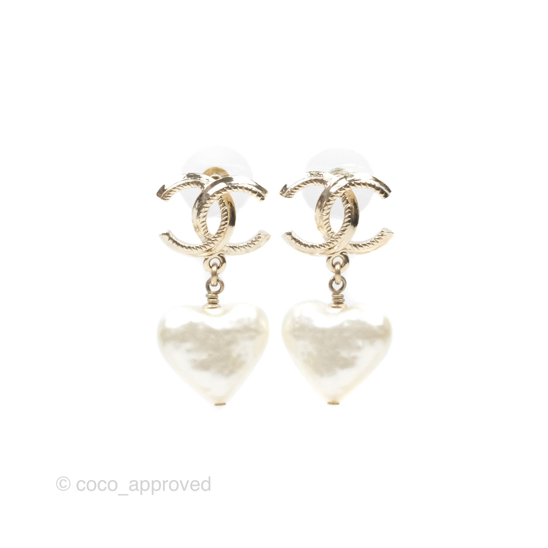 Chanel CC Pearl Heart Drop Earrings - Gold Tone 22C Collection | Luxury Fashion Jewelry for Women | Perfect for Parties, Weddings & Special Occasions