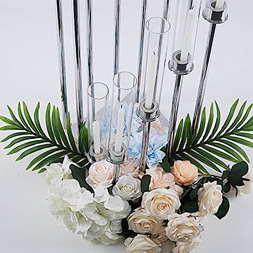 42-Inch Silver Candelabra Candle Holder - Elegant Glass Centerpiece for Wedding, Reception, Party & Dining Table Decor - Perfect for Romantic Dinners, Holiday Celebrations and Home Decor