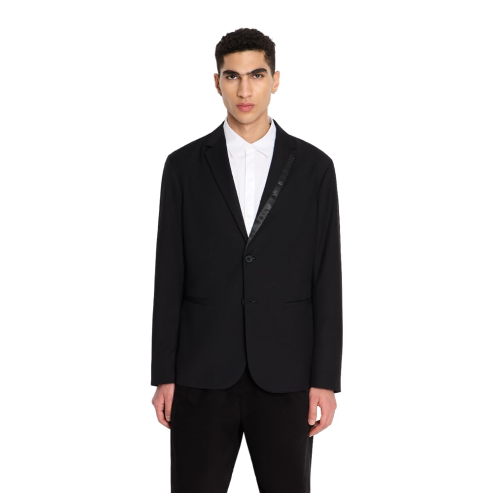 Armani Exchange Men's Slim Fit Blazer Jacket with Satin Tape Trim - Formal & Business Attire for Office, Weddings & Special Events