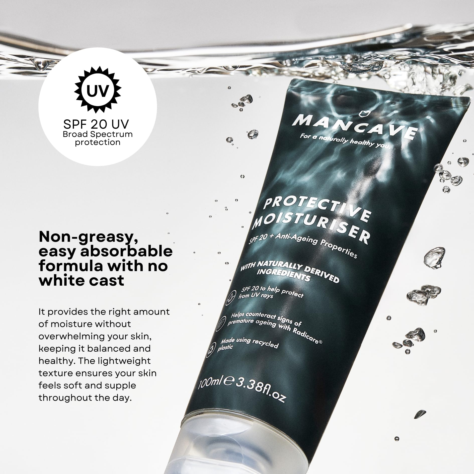 ManCave Hydration+ Skincare Gift Set for Men - SPF 20 Moisturizer, Face Wash, Exfoliating Scrub, Hyaluronic Serum & Eye Gel | Dermatologist Tested, Vegan & Natural | Perfect for Daily Skincare Routine & Travel Essentials