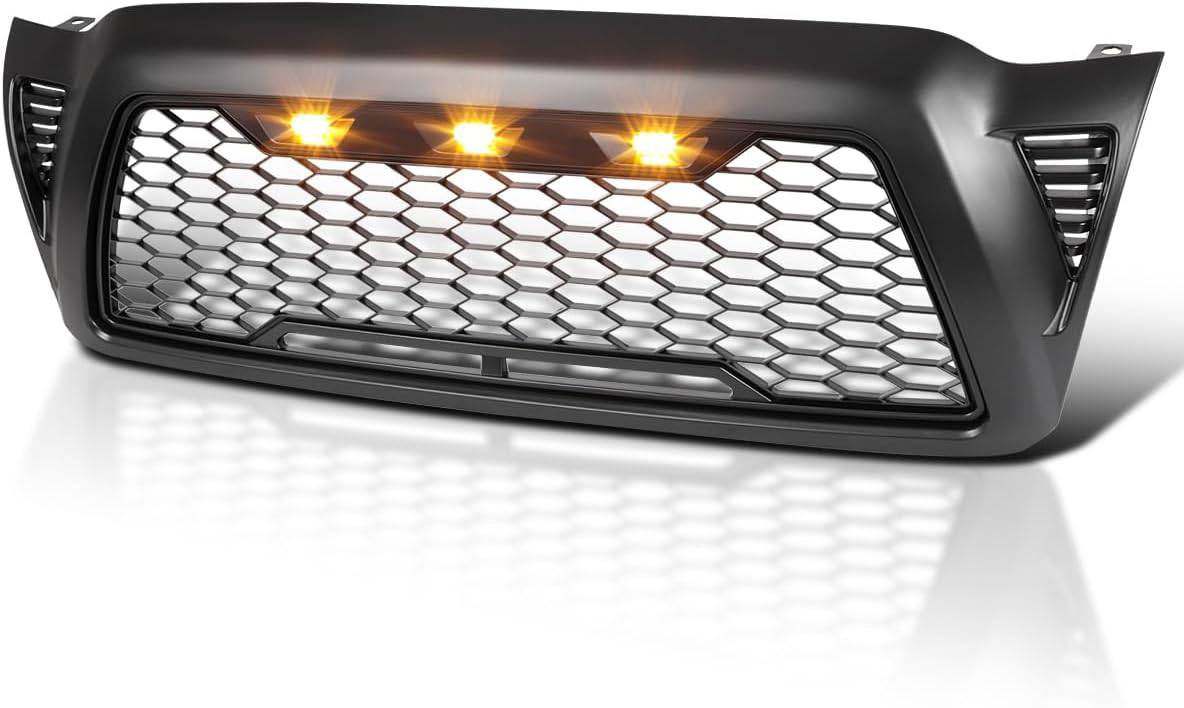 2005-2011 Toyota Tacoma Front Grille Replacement - Matte Black Mesh Grille with LED Lights | Upgrade Your Truck's Style & Visibility for Off-Road Adventures