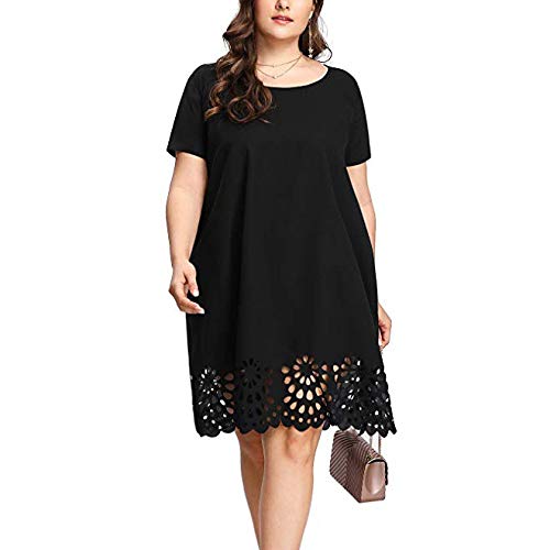 **Plus Size Casual Short Sleeve Hollow Out O-Neck Solid Dress – Women's Fashion Birthday Party & Summer Outfit**    **Usage Scenarios:** Perfect for birthday parties, casual outings, summer vacations, and everyday wear.