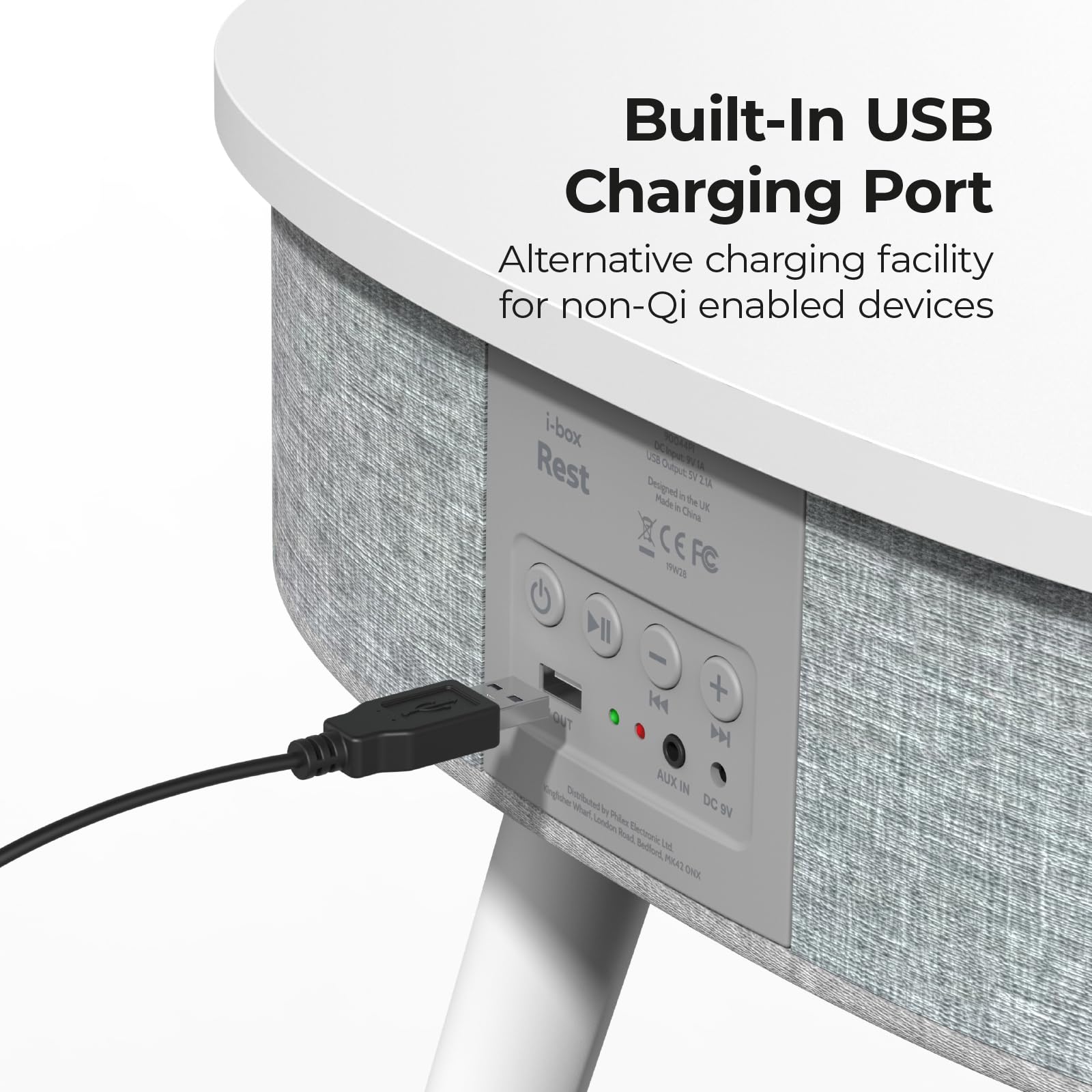 i-Box Smart Home Wireless Charging Table with Bluetooth Speaker - 20W Stereo Sound & Subwoofer - Multi-Device USB Charging Station - Modern Smart Coffee Table for Living Room & Office (White) - Perfect for Home Entertainment & Workspace Charging