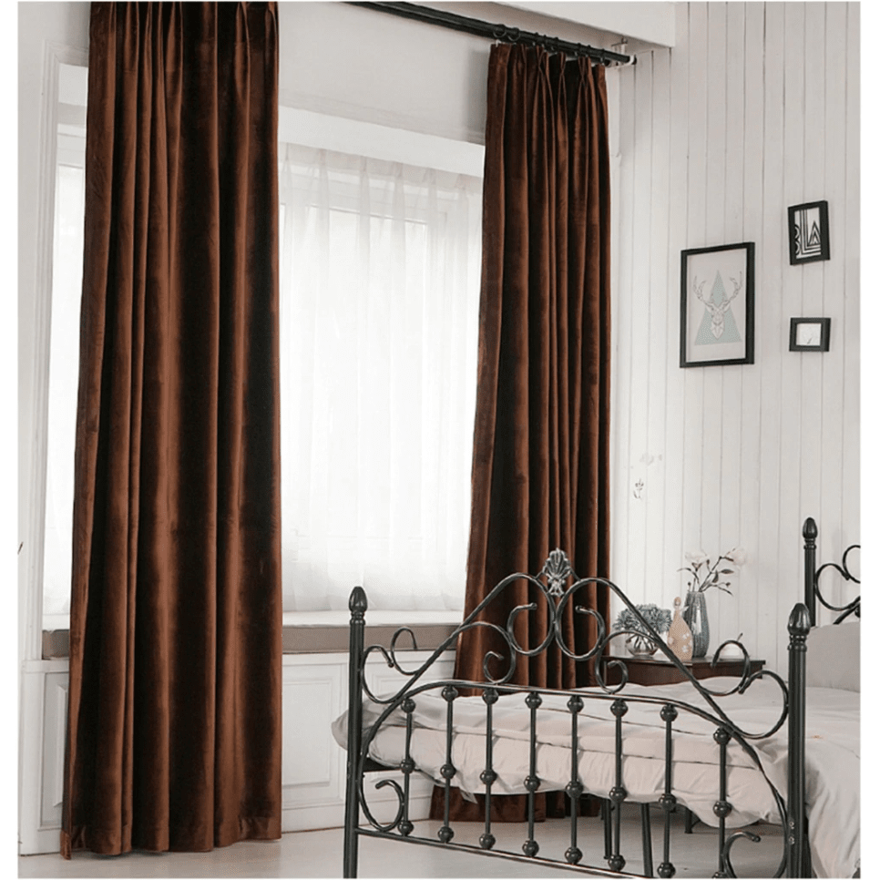 Brittany Velvet Plain Curtains - Brown Blackout Drapes for Living Room & Bedroom | Thermal Insulated Window Treatments for Home Decor