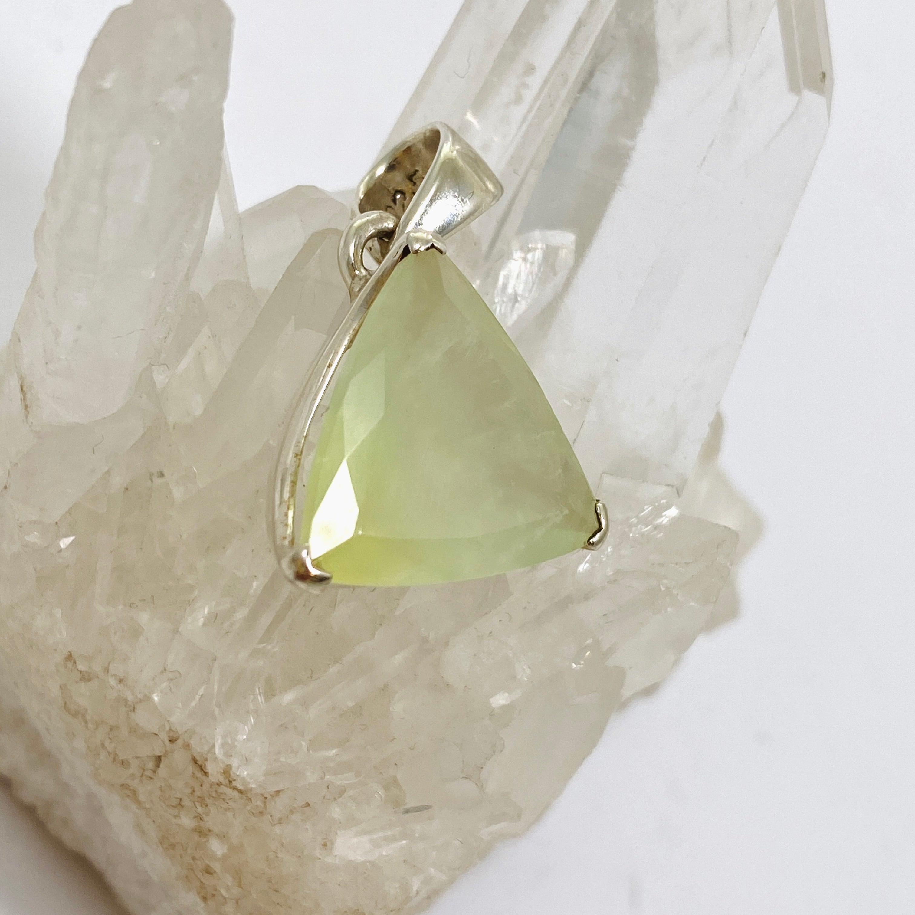 Natural Prehnite Gemstone Triangular Faceted Pendant Necklace - Elegant Healing Crystal Jewelry for Women - Perfect for Meditation, Yoga & Spiritual Gifts