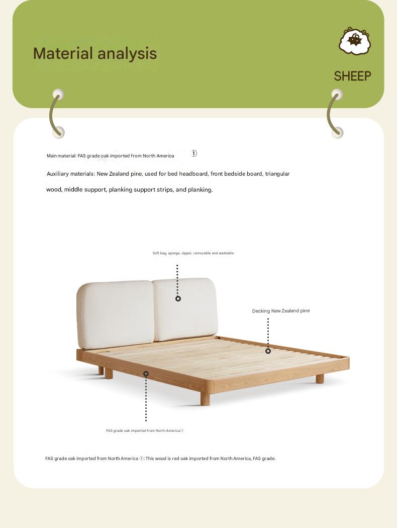 Premium Oak Solid Wood Lamb Fleece Soft Suspension Cream Bed - Cozy & Supportive Sleeping Solution for Modern Bedrooms, Guest Rooms & Nursery Decor