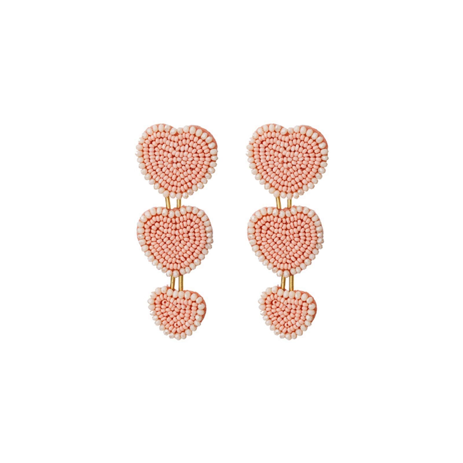 Handmade Bohemian Beaded Heart Dangle Earrings for Women - Large Seed Bead Drop Statement Jewelry, Ethnic Boho Native Style, Perfect for Valentine's Day Gifts, Date Nights & Festival Outfits
