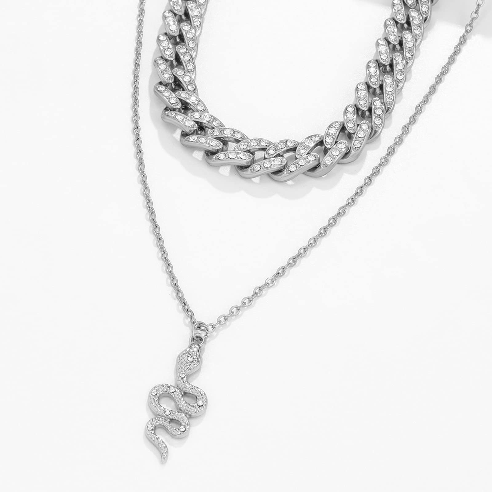 CZ Snake Pendant Layered Choker Necklace for Women - 18K Gold Plated Cuban Chain 2 Layer Necklace Set, Fashion Jewelry Gift for Birthday, Anniversary & Valentine's Day | Perfect for Parties, Date Nights & Special Occasions