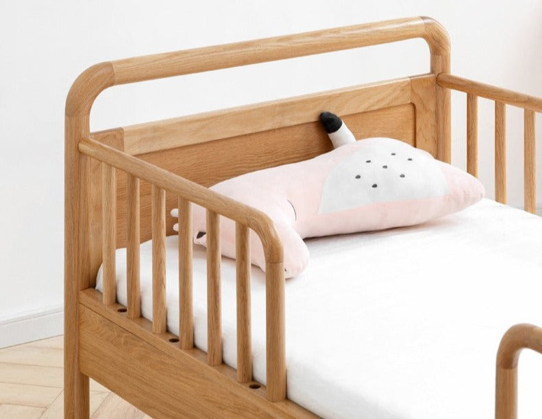 Premium Oak Solid Wood Toddler Bed - Convertible, Multi-Functional Kids Bed with Safety Rails | Perfect for Nursery, Daycare & Small Bedrooms