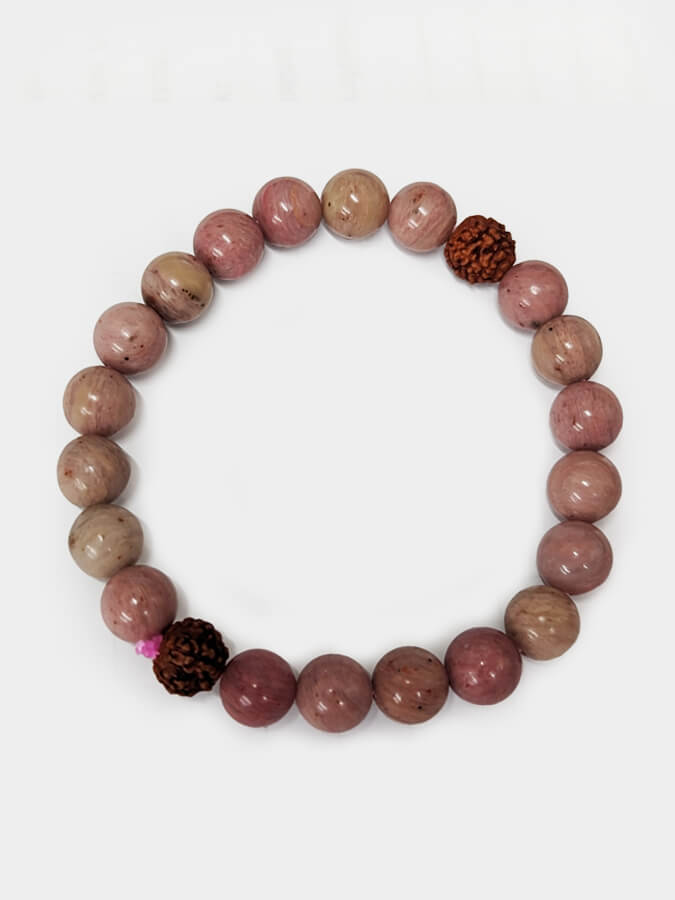 Authentic Rhodochrosite Stone & Rudraksha Mala Bead Yoga Bracelet - Handmade Meditation Jewelry for Yoga, Chakra Healing & Spiritual Practice - Perfect for Yoga Studios, Meditation & Mindfulness Gifts