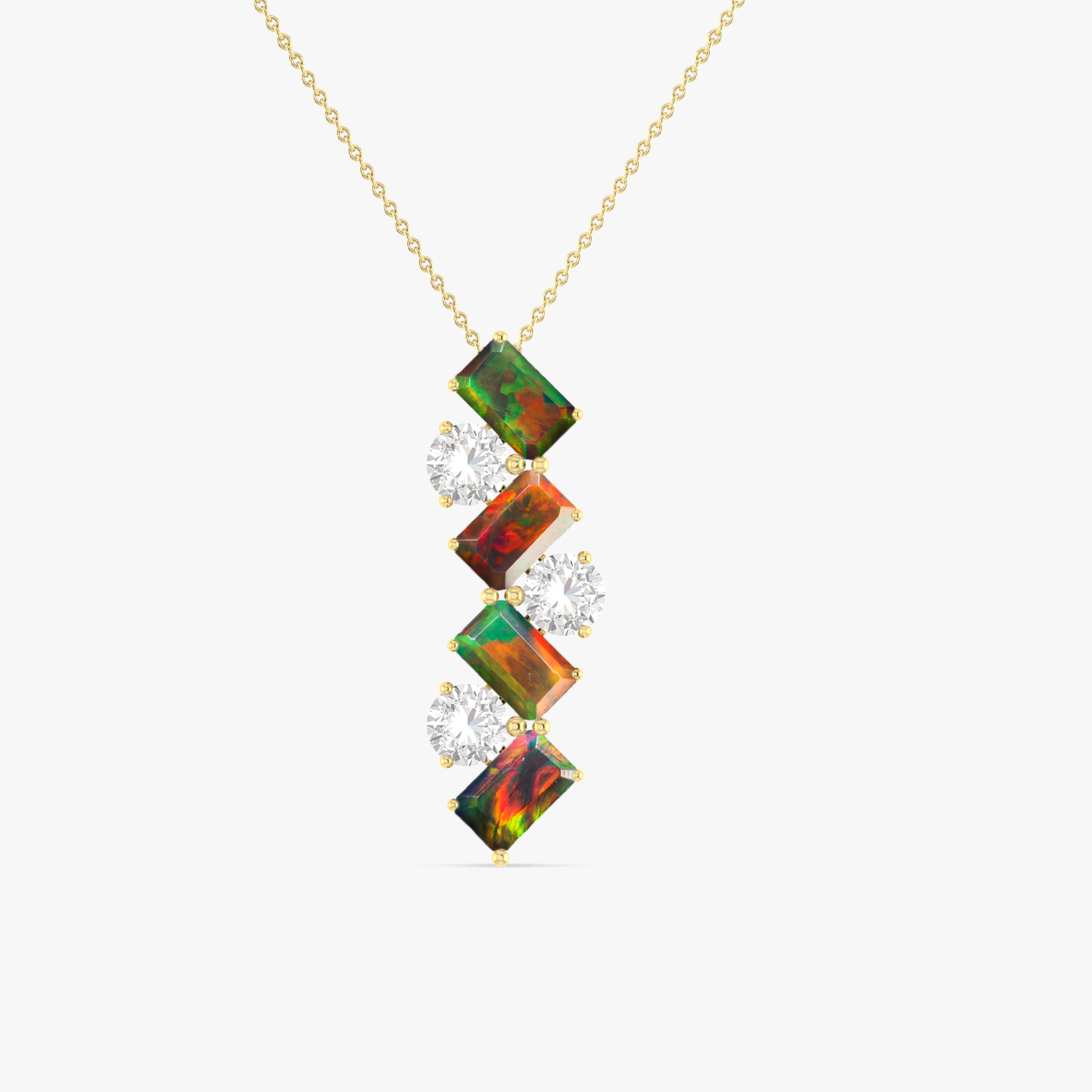 Black Baguette Opal Gemstone Charm Pendant Necklace - Elegant Dainty Jewelry for Women, Perfect for Everyday Wear & Special Occasions