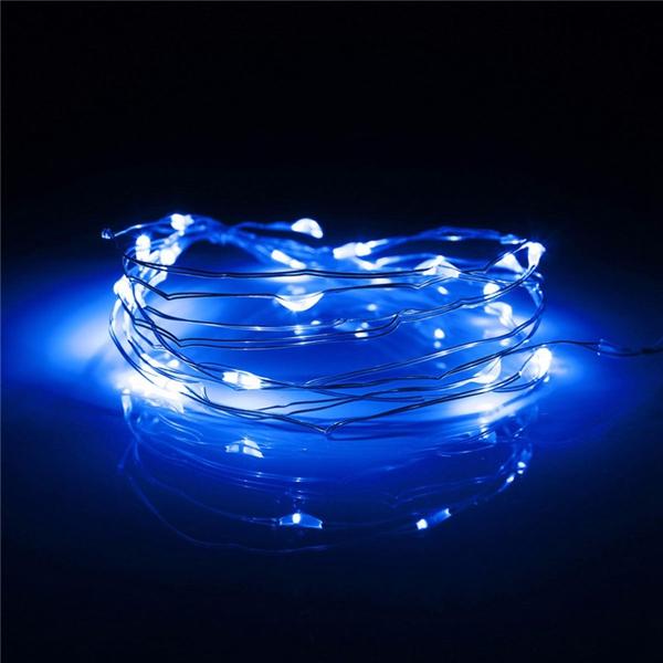 20 LED Battery Operated Blue Fairy String Lights with Silver Wire - 7.5 FT Outdoor/Indoor Decorative Lighting for Christmas, Weddings, Parties & Home Decor