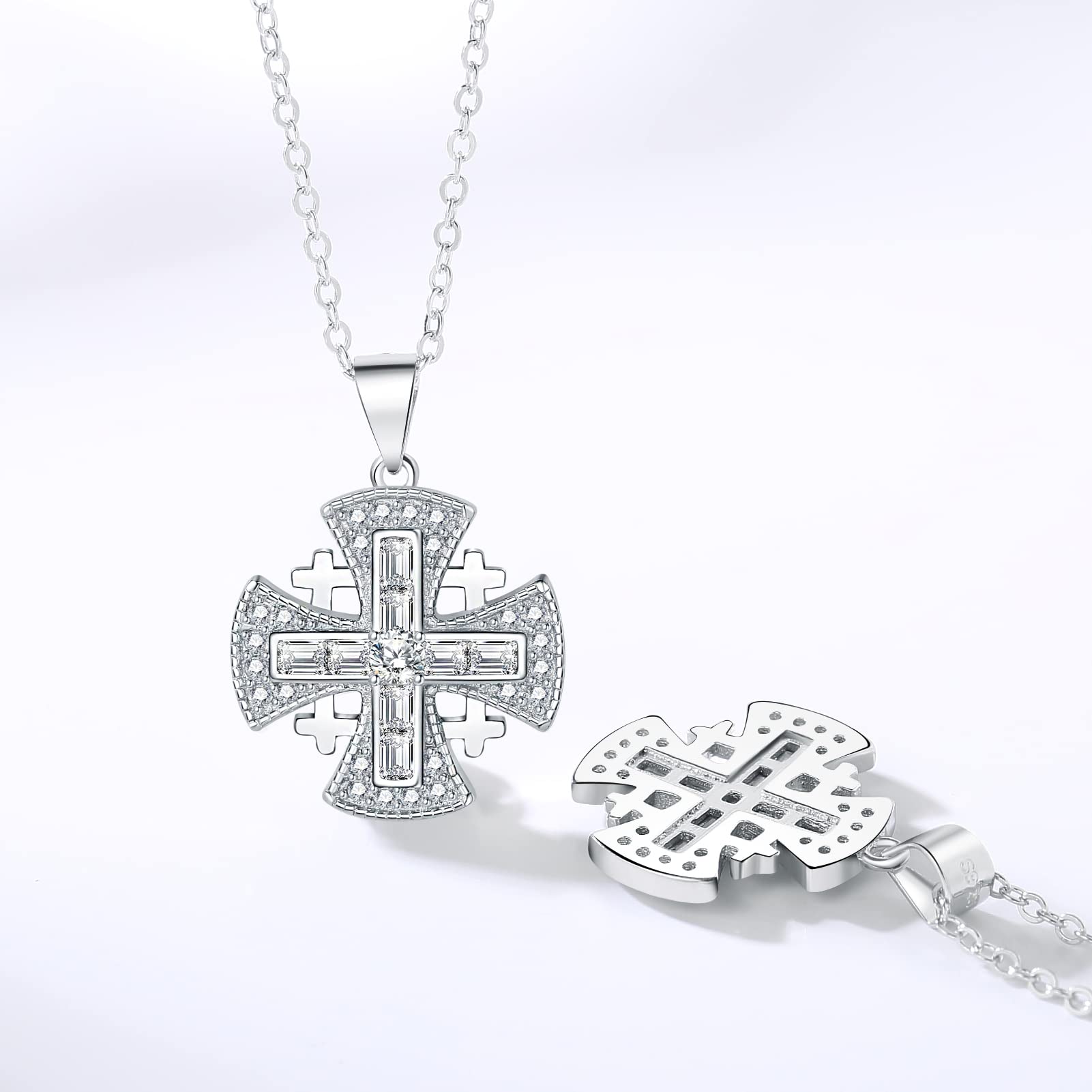 925 Sterling Silver Birthstone Cross Pendant Necklace for Women - 5A CZ Gemstone Personalized Jewelry Gift with 18+2