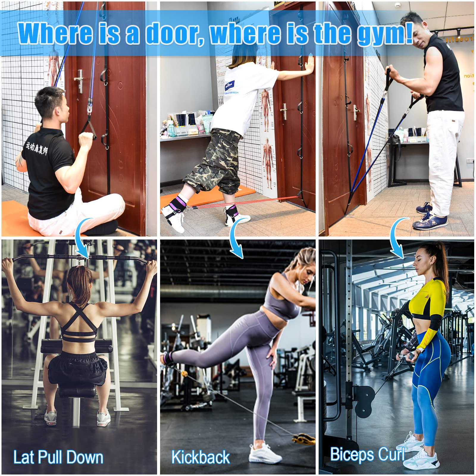 Upgraded Brebebe Resistance Band Door Anchor - 7 Loops & D Rings for Home Gym Workouts, Adjustable Ratchet Strap for Secure Fit - Perfect for Strength Training, Yoga, and Physical Therapy Exercises at Home
