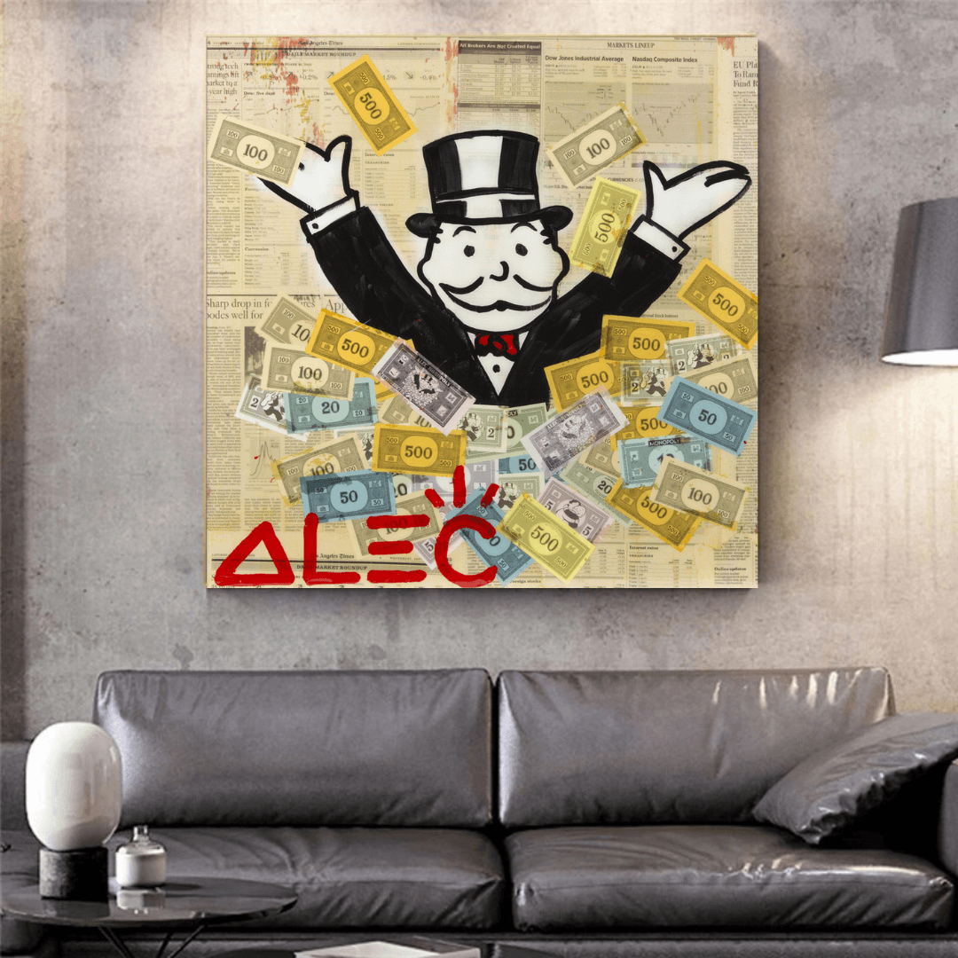 Alec Monopoly Money Man Millionaire Canvas Wall Art - Modern Pop Art Home Decor for Living Room, Office & Game Room