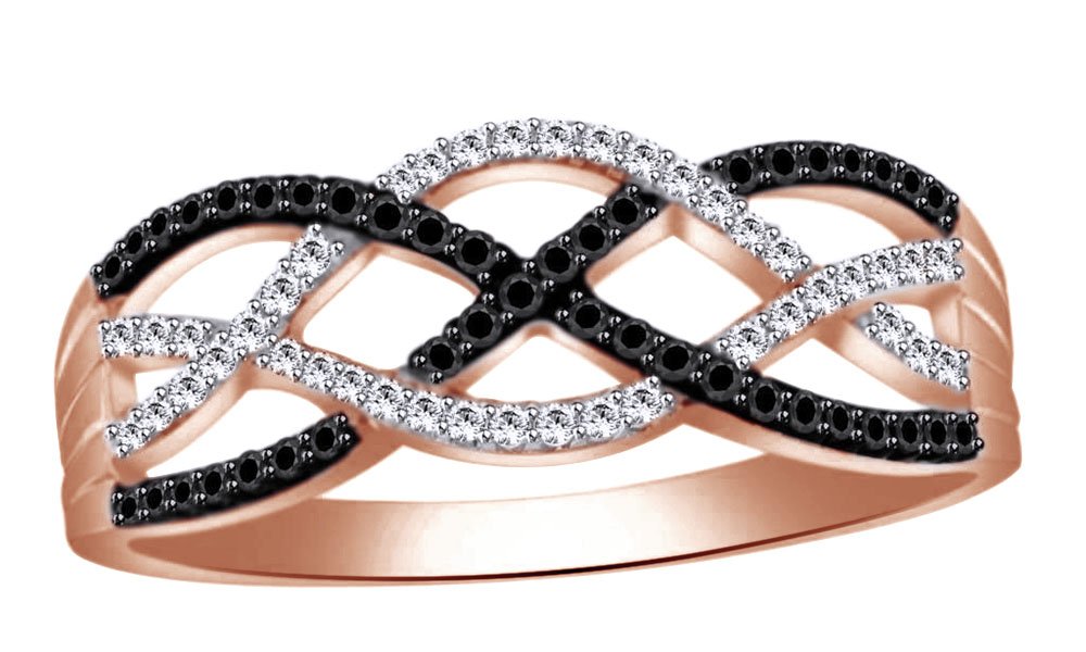 14K Gold Over Sterling Silver Black & White Diamond Anniversary Cluster Ring (0.25 CTTW) - Perfect for Wedding Bands, Engagement Rings & Anniversary Gifts