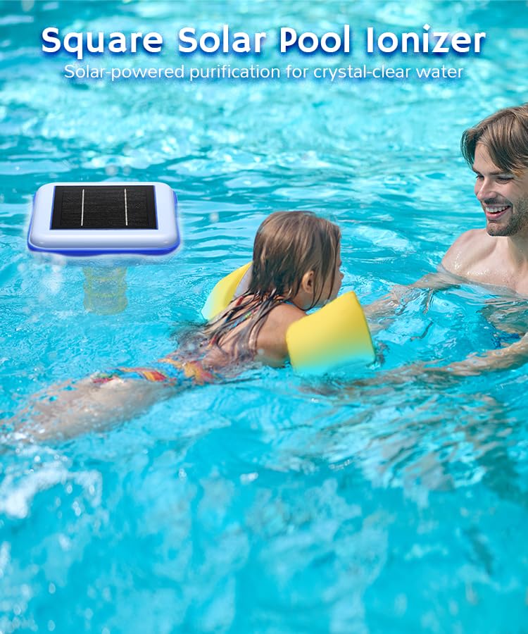 Airthereal C9 Square Solar Pool Ionizer - Floating Water Cleaner & Purifier for Crystal Clear Swimming Pools | Reduces Chlorine by 85% | Eliminates Algae | Purifies up to 45,000 Gallons | Perfect for Inground & Above Ground Pools [2-Pack]