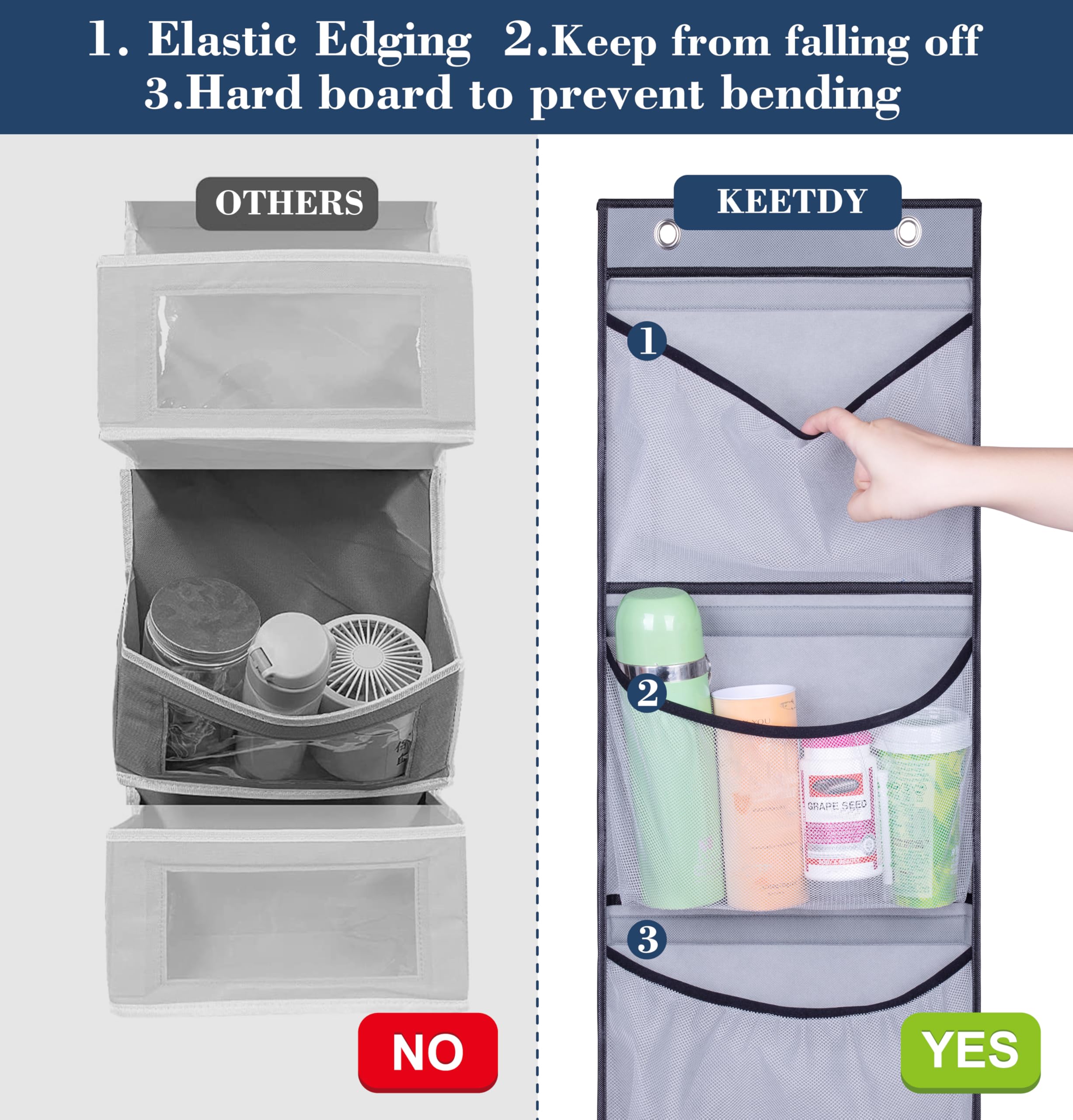KEETDY Over The Door Hanging Shelves - 5-Pocket Storage Organizer for Closet, Bedroom & Bathroom - Space Saving Solution for Towels, Toys & Accessories - 2 Pack (Grey)