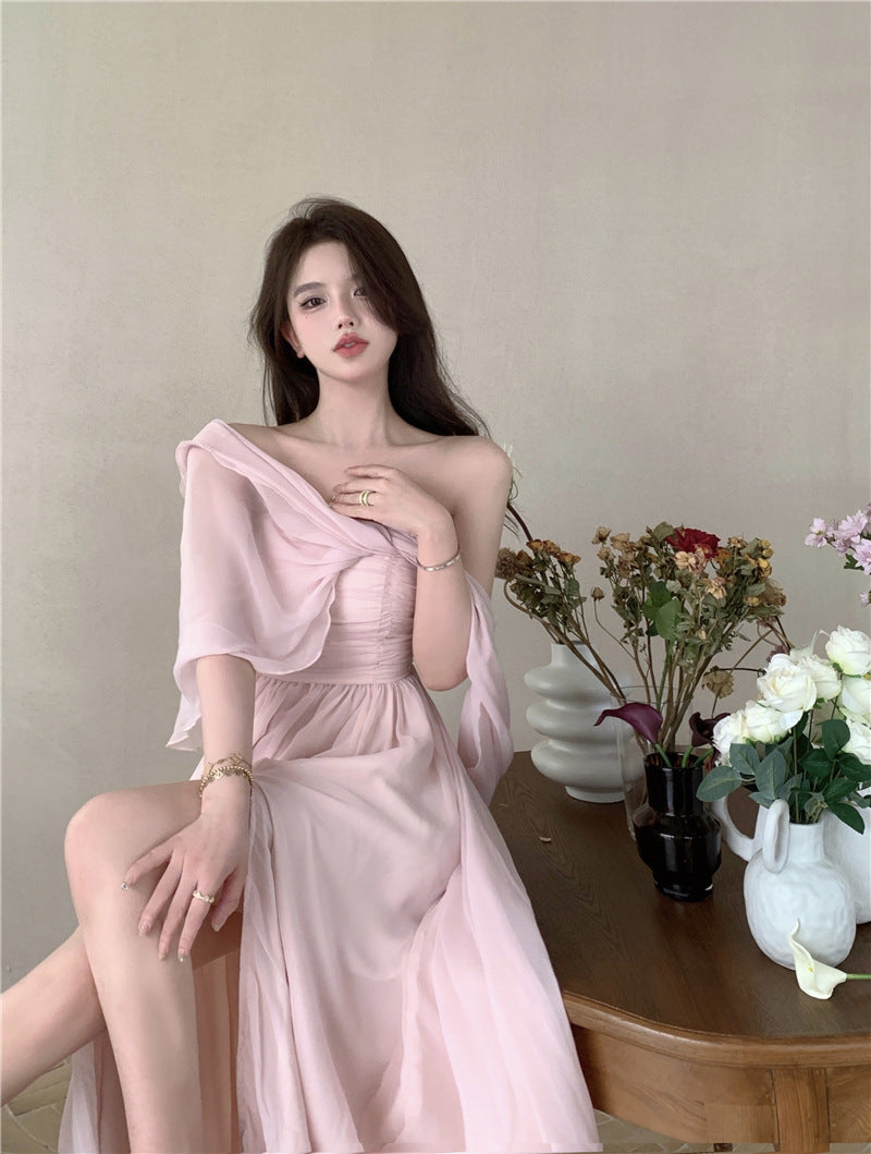 Elegant A-Line Strapless Pink Fairy Prom Dress with High Slit - Perfect for Formal Dances, Weddings & Special Occasions