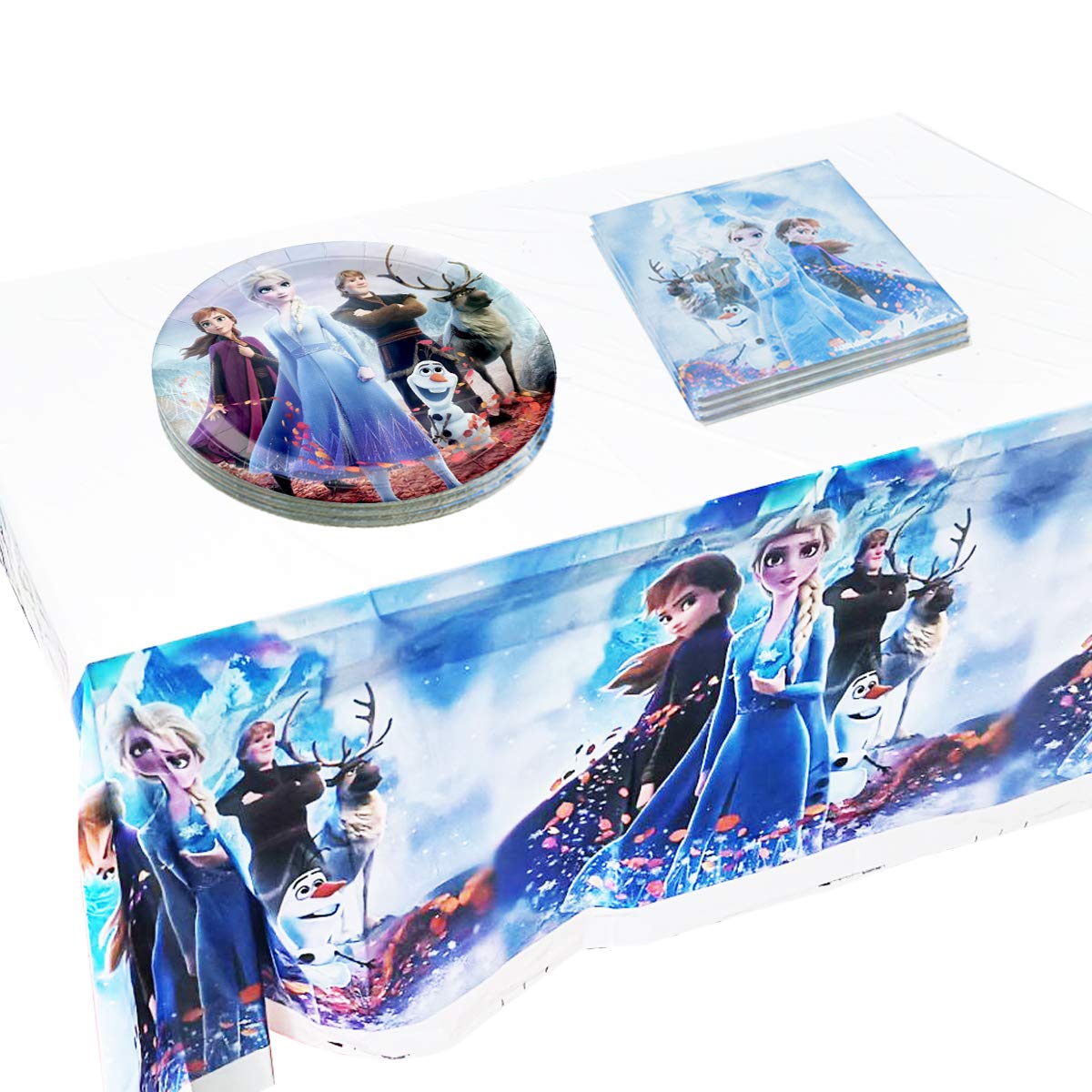 Frozen Party Supplies Set - 20 Plates, 20 Napkins + 1 Tablecover for Disney Themed Birthday Decorations & Kids Celebration