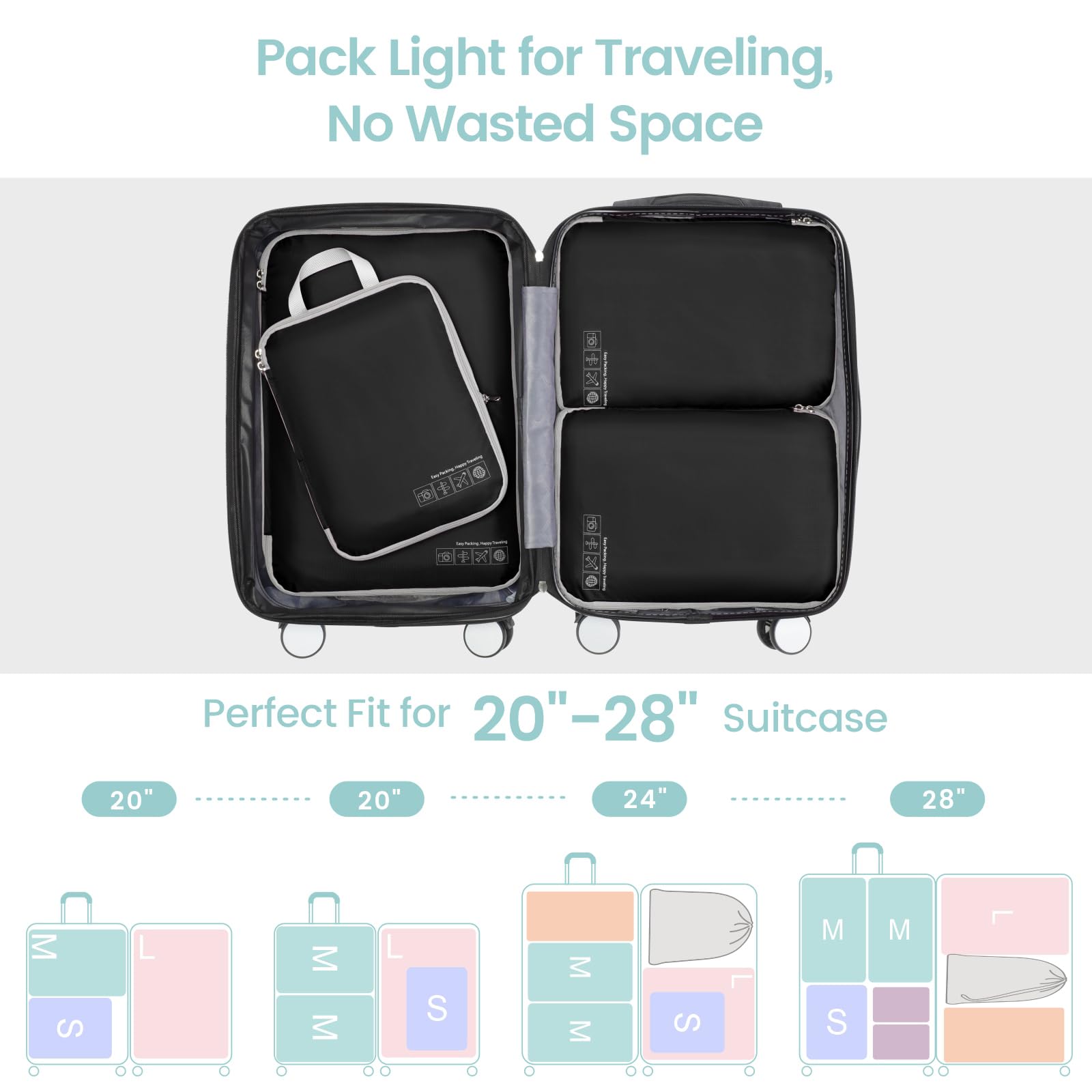 Cambond Compression Packing Cubes for Travel - 4-Piece Luggage Organizer Set with Zippered Compartments | Space-Saving Travel Essentials for Women & Men | Perfect for Carry-On Suitcases, Backpacks, and Business Trips