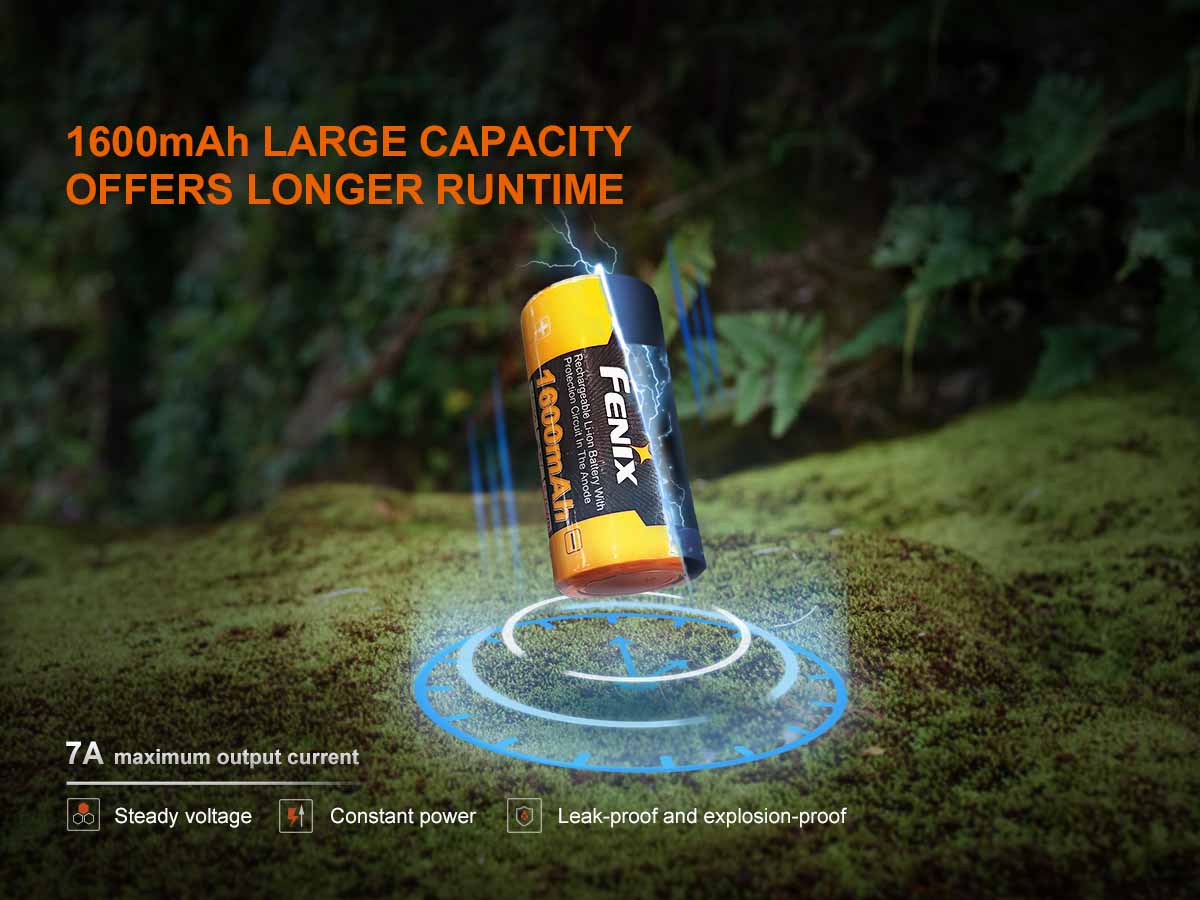 Fenix ARB-L18 1600mAh Rechargeable Lithium Battery - High Capacity Power for Flashlights, Headlamps & Outdoor Gear (Perfect for Camping, Hiking & Emergency Kits)