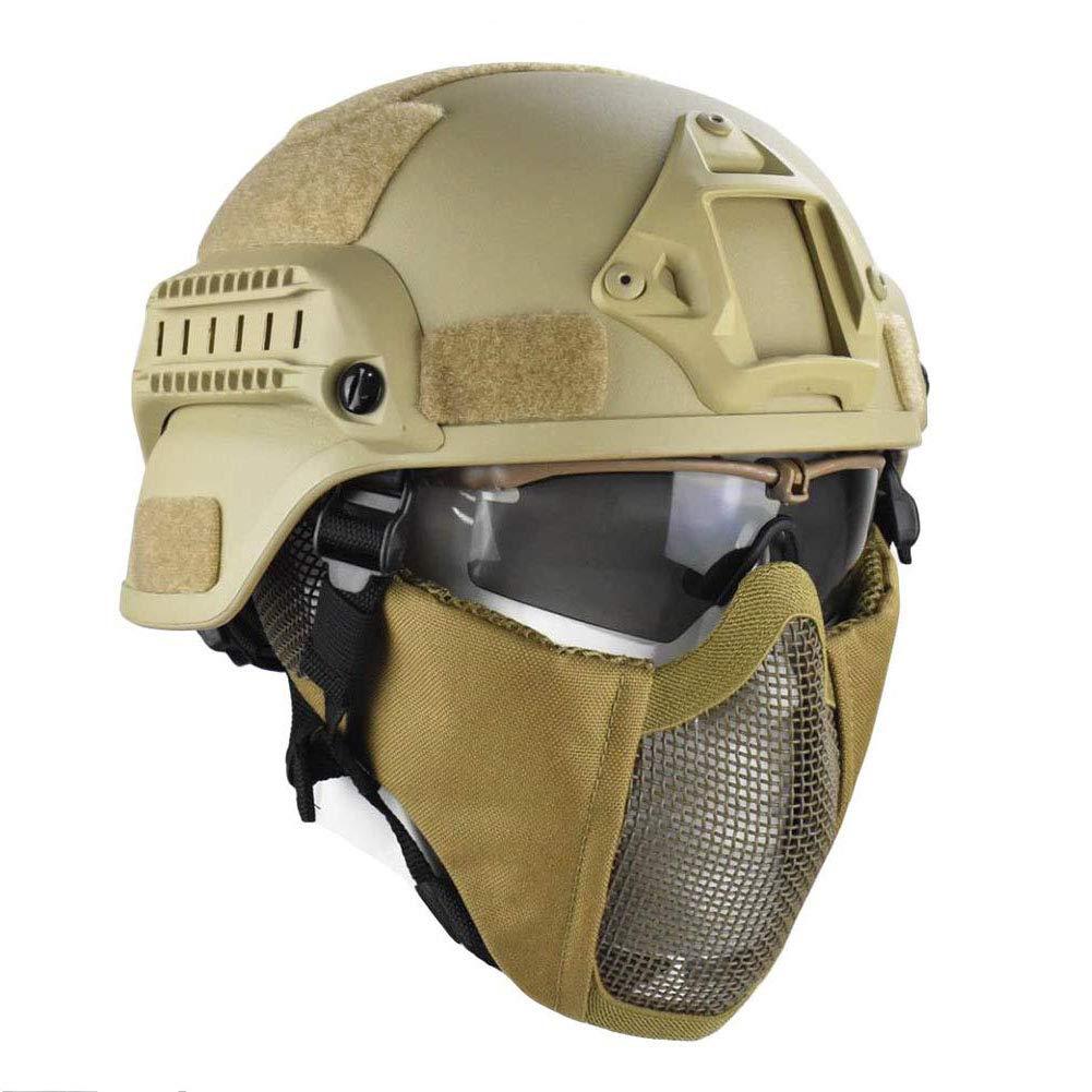 Tactical Paintball Mask & MICH 2000 Military Helmet Set with Goggles - Explosion-Proof, Foldable Ear Shields & Visor - Perfect for Airsoft, Cosplay & Movie Props - Ideal for Outdoor Games & Role-Playing Scenes
