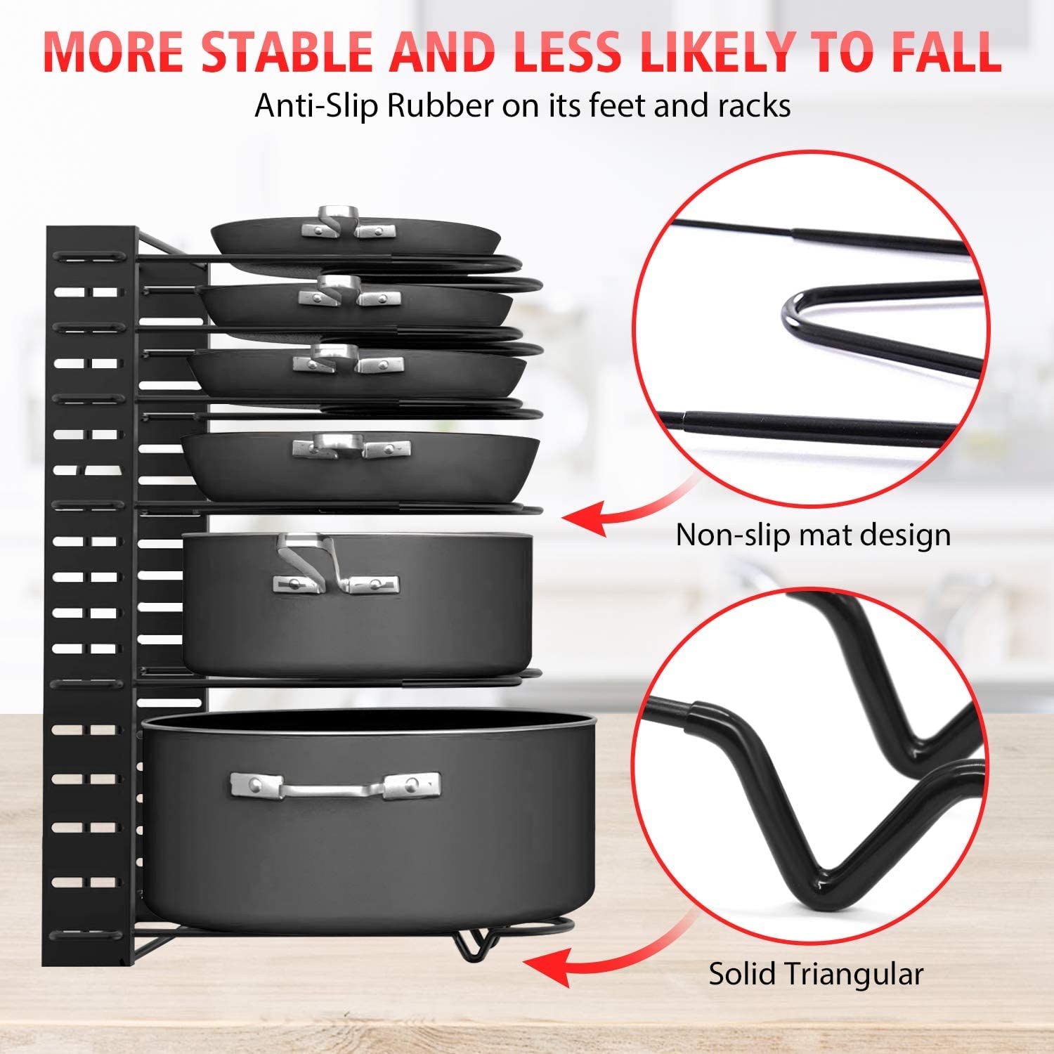 Simpli-Magic Pot and Pan Holder - Space Saving Kitchen Organizer for Stovetop, Cabinet, or Drawer Storage - Perfect for Pots, Pans, and Lids