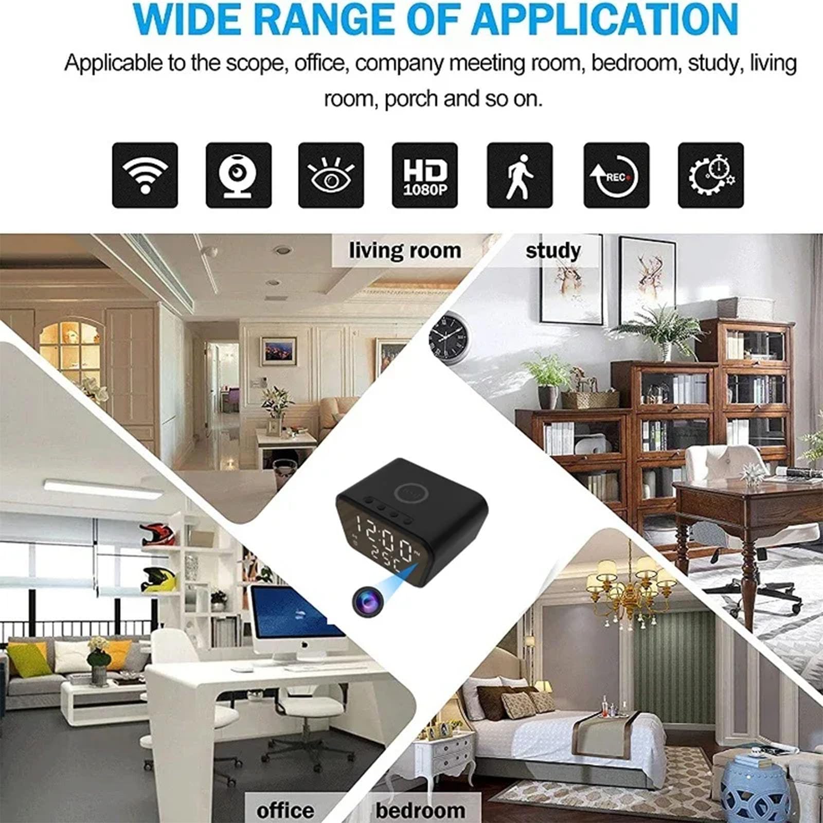 FKINGLRK Multifunctional LED Digital Alarm Clock with Wireless Charger & 1080P HD IP Camera - Home Security Surveillance, Bedroom Nightstand Companion, Office Desk Organizer