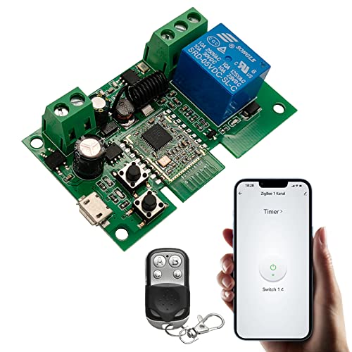 Jane Eyre ZigBee Tuya Smart 1 Channel Relay Switch with 433MHz RF Remote - Compatible with Alexa & Google Home (ZigBee Hub Required) | AC/DC 7-32V USB 5V Jog/Self-Locking Switch | Perfect for Smart Home Automation & Remote Lighting Control