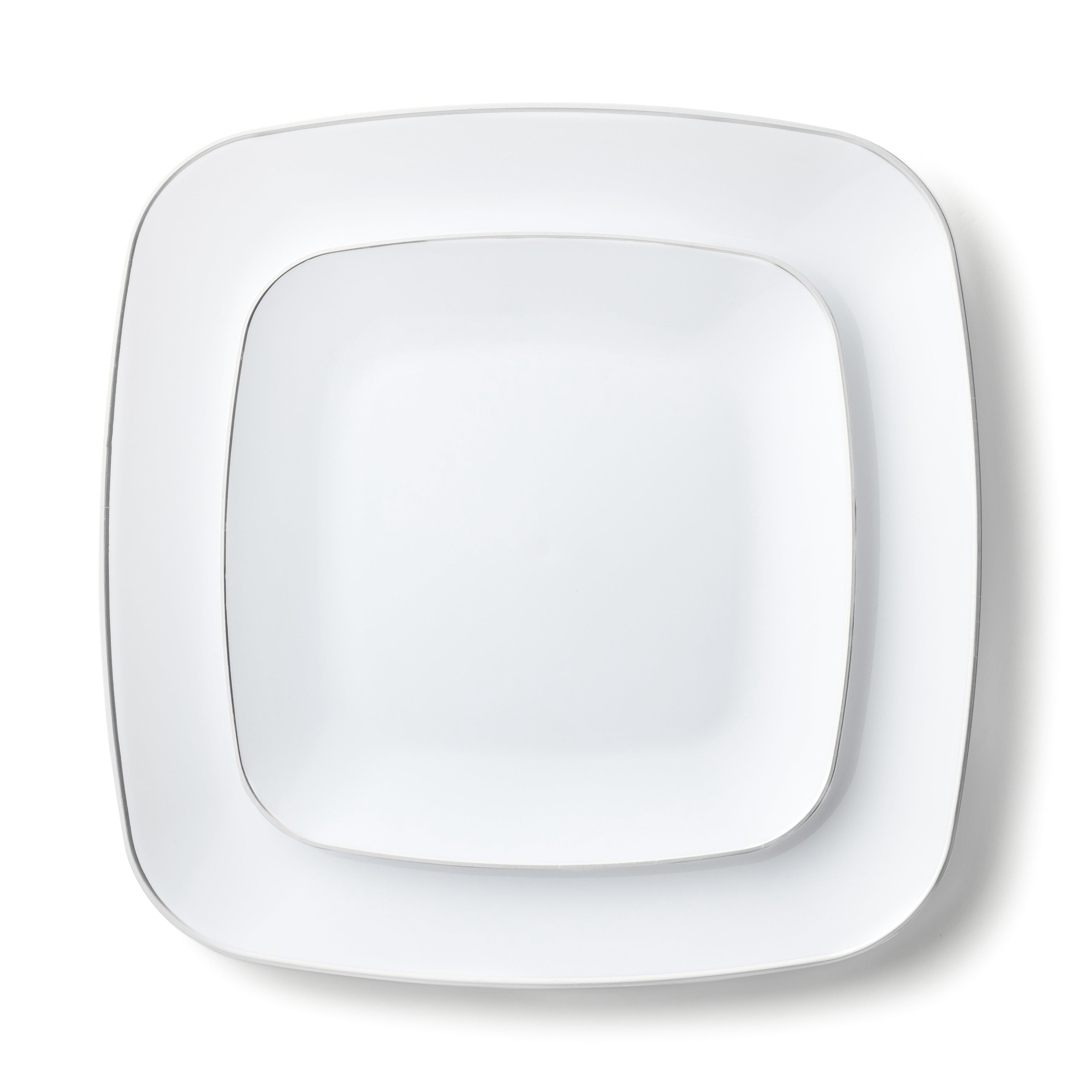 32-Pack White & Silver Square Plastic Dinnerware Set for 16 Guests - Elegant Disposable Plates, Forks, Knives & Spoons - Perfect for Weddings, Parties, BBQs & Outdoor Events