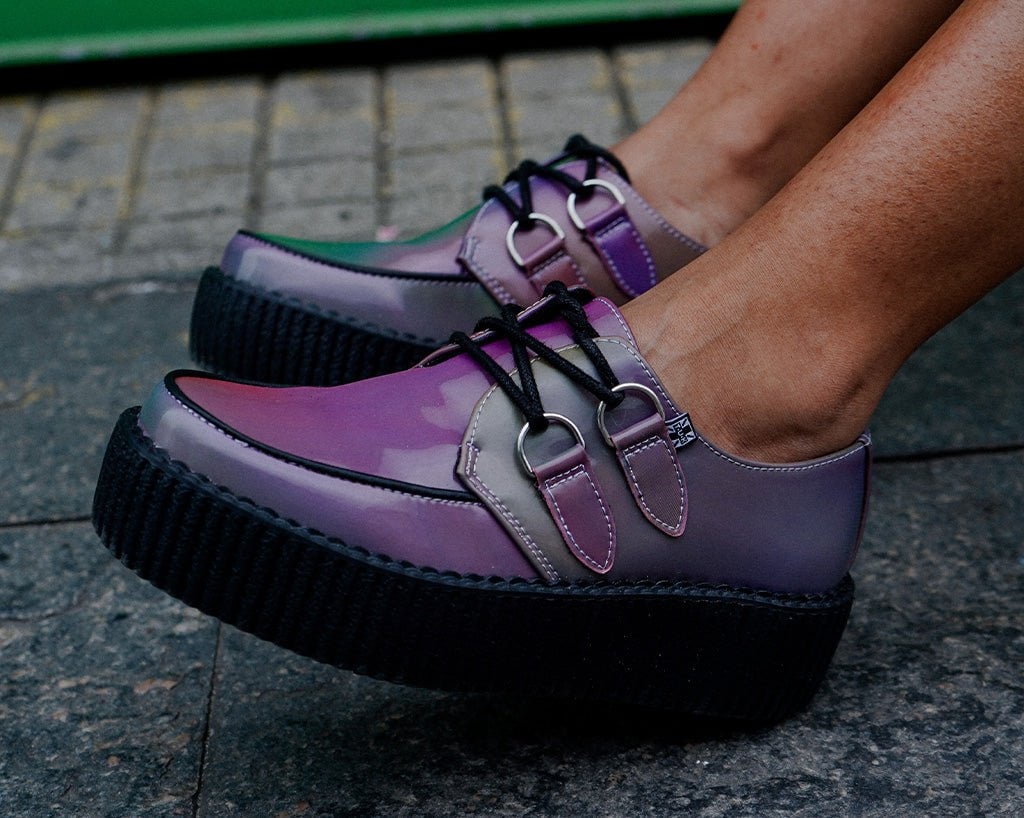 Rainbow Iridescent Viva Mondo Creeper Shoes - Trendy Platform Sneakers for Women, Perfect for Streetwear Fashion & Festival Outfits