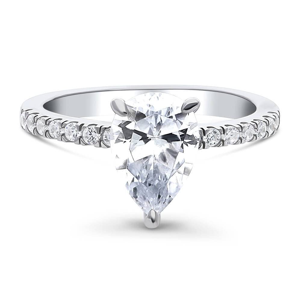 BERRICLE Sterling Silver Solitaire Wedding & Engagement Ring - 1.8 Carat Pear Cut Cubic Zirconia CZ Hidden Halo Promise Ring for Women, Rhodium Plated Size 4-10 - Perfect for Proposals, Anniversaries & Special Occasions