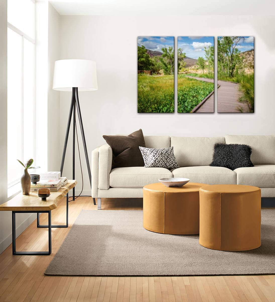 Red Rock Canyon National Conservation Calico Basin Boardwalks Canvas Wall Art - 3 Panel Paintings for Living Room & Bedroom Decor - Scenic Desert Landscape Home Wall Decor Posters | Perfect for Southwest Style Home Office & Vacation Rental Decoration