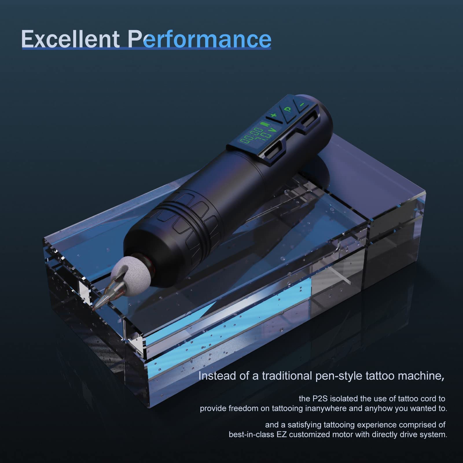 Professional Rotary Tattoo Pen Machine - EZ Wireless Tattoo Gun with 1800mAh Battery, Needle Cartridges & Power Supply | Portable Tattoo Equipment for Artists & Beginners | Perfect for Studio & Home Tattooing (Portex 2S Black)