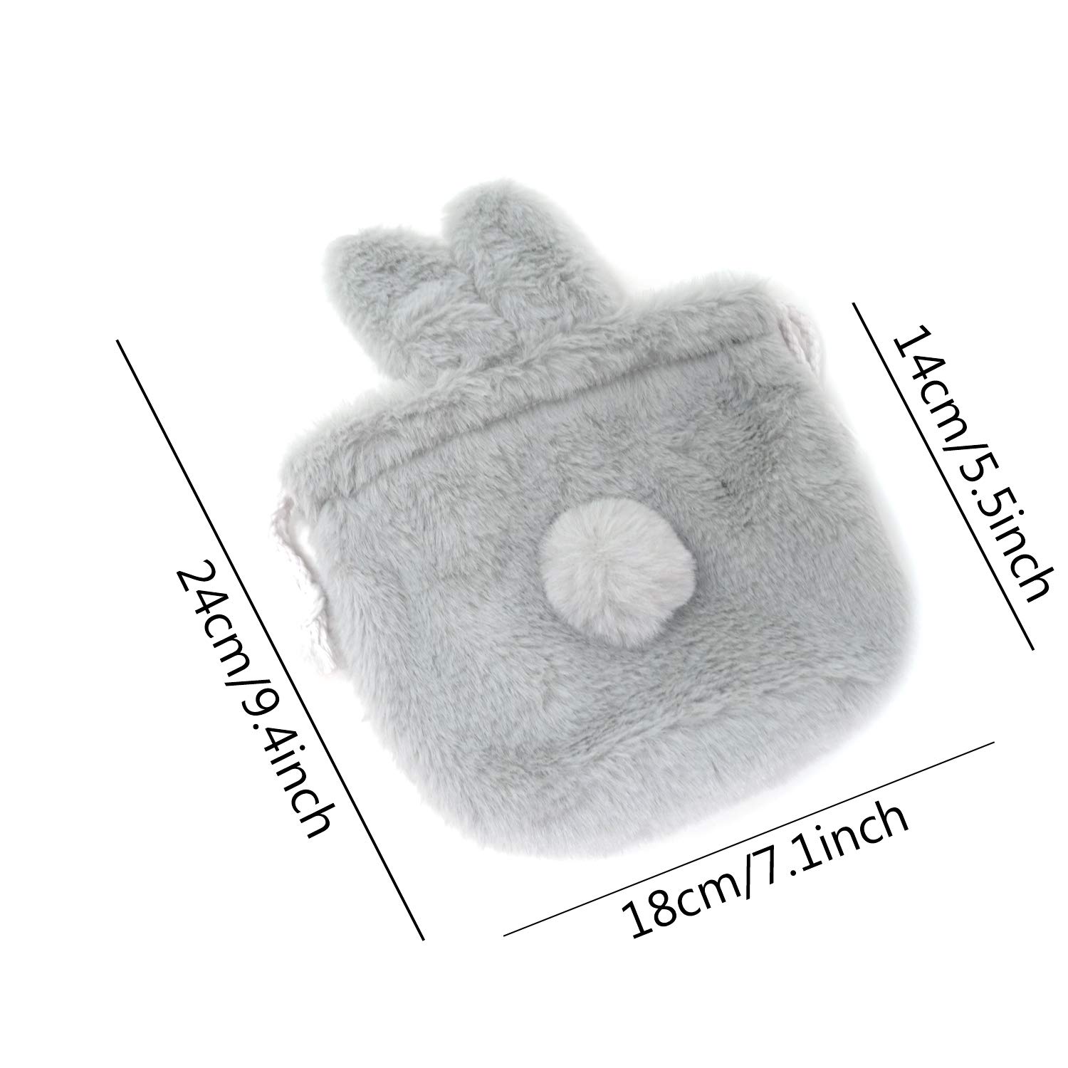 Honbay Cute Fluffy Drawstring Pouch - Rabbit Ears Makeup Bag, Jewelry Organizer & Gift Wrapping Pouch (Grey) - Perfect for Travel, Cosmetics Storage & Party Favors