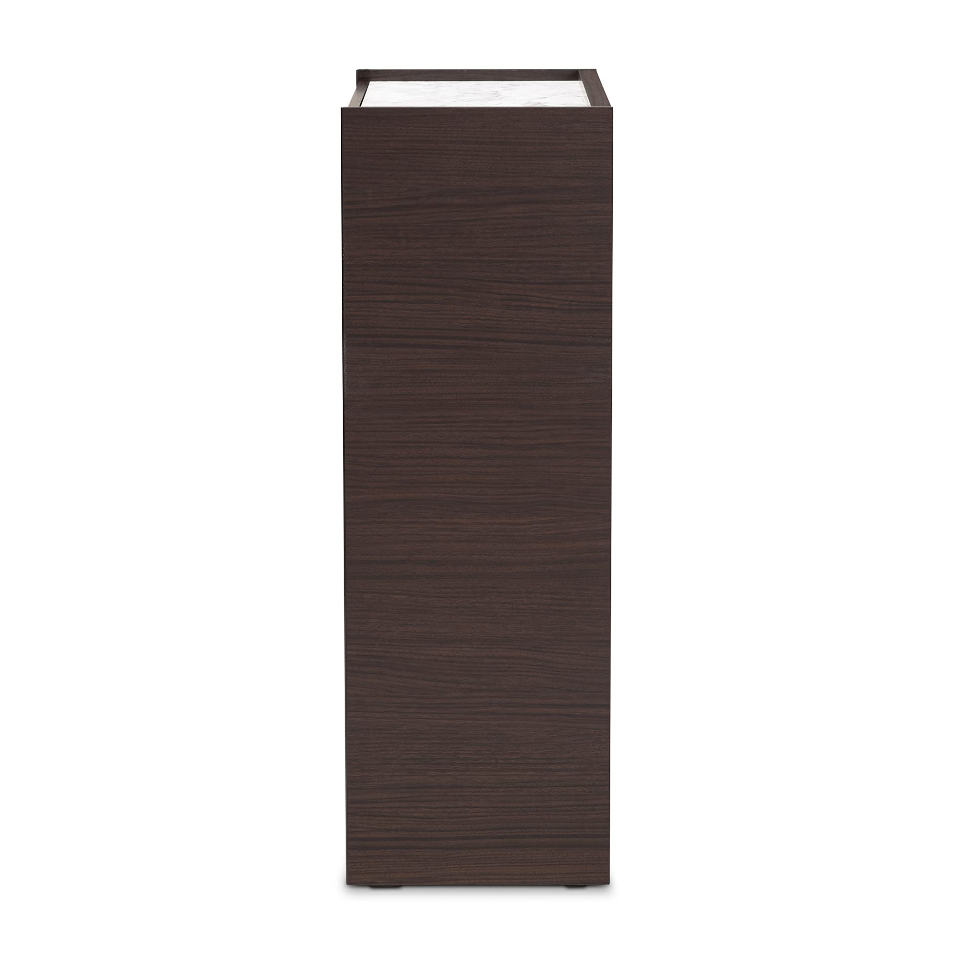 Baxton Studio Walker Modern Shoe Cabinet - Dark Brown & Gold Wood with Faux Marble Top | Entryway Storage Organizer for Hallway, Bedroom & Closet