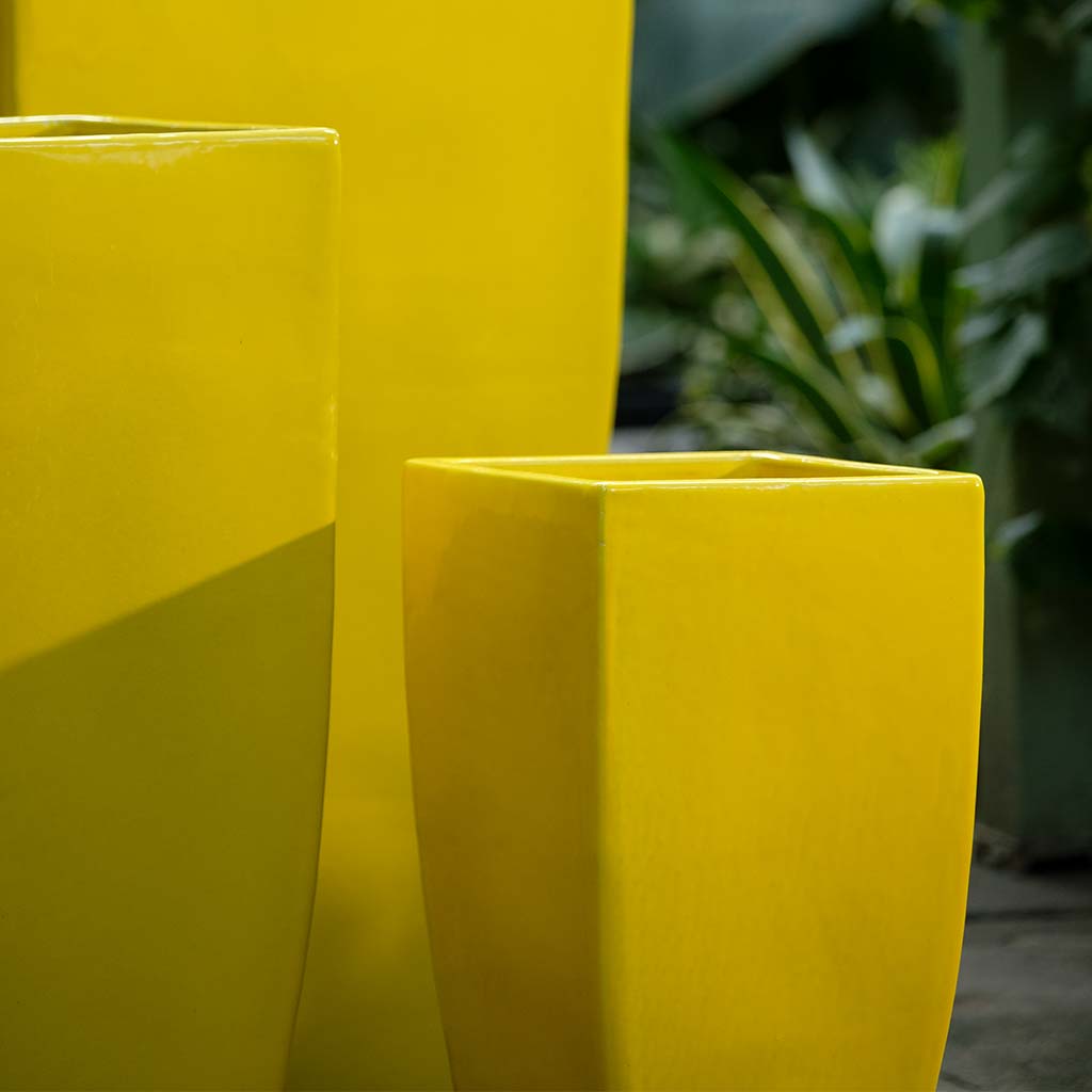 Campania International Karis Planter Set of 2 - Modern Limon Color Flower Pots for Indoor & Outdoor Plants - Perfect for Home Decor, Garden, Patio, and Balcony