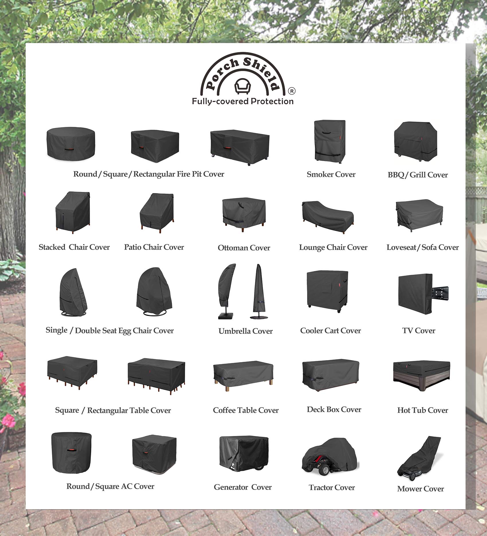 Waterproof 600D Heavy Duty Round Patio Furniture Cover - 96 Inch Outdoor Table and Chairs Protector for Porch, Deck, Garden (Black) | All-Weather Protection for Rain, Snow & UV Rays